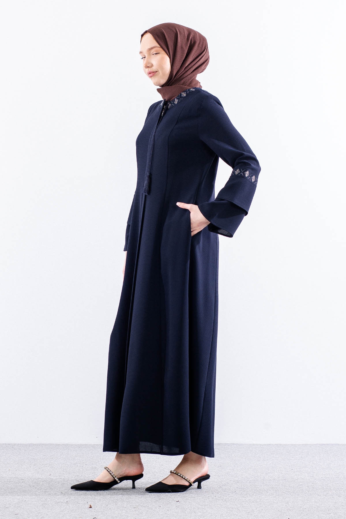 452 Ferace 44-54 Erva Petek Yaz Kumaş - Lacivert - 3