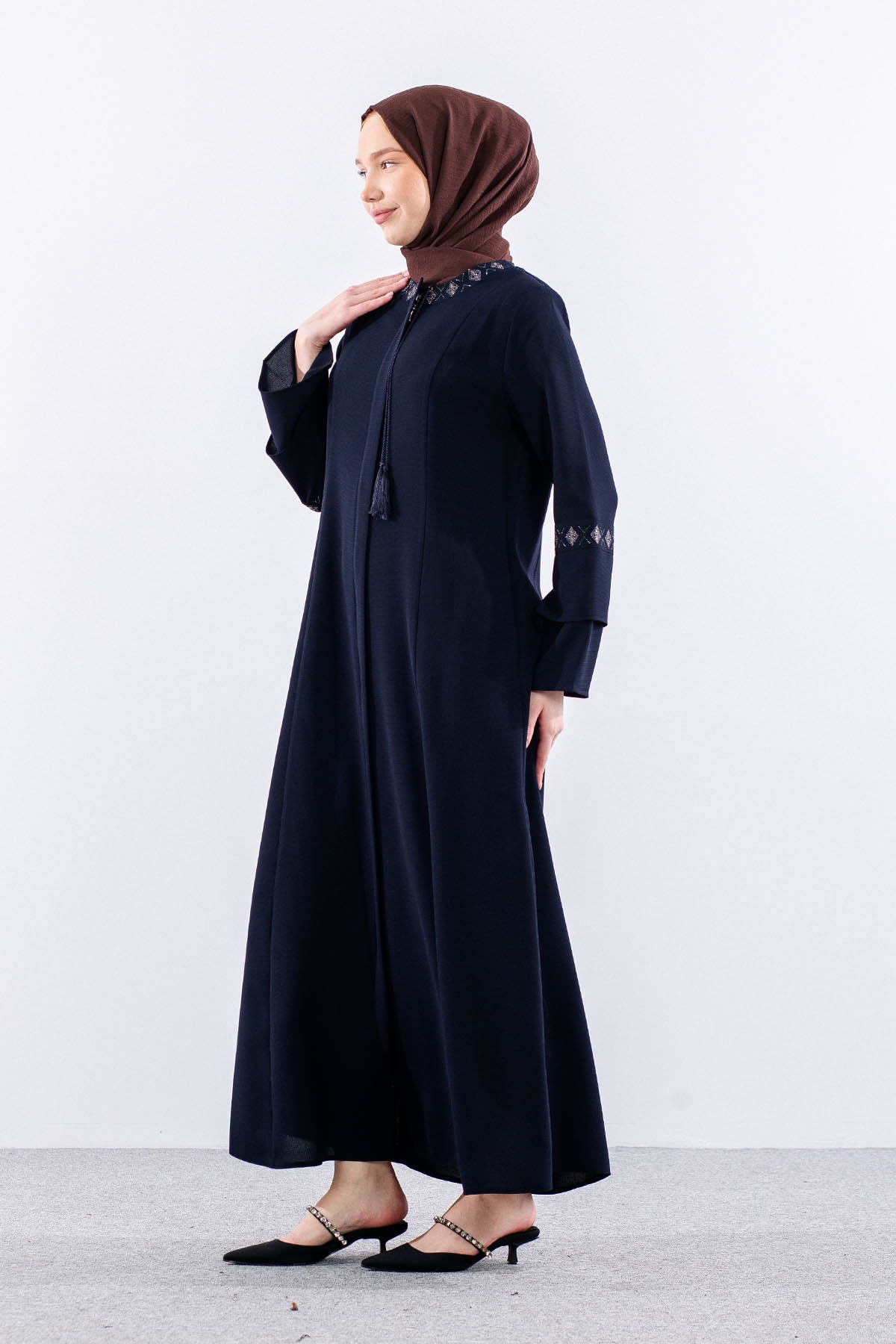 452 Ferace 44-54 Erva Petek Yaz Kumaş - Lacivert - 4