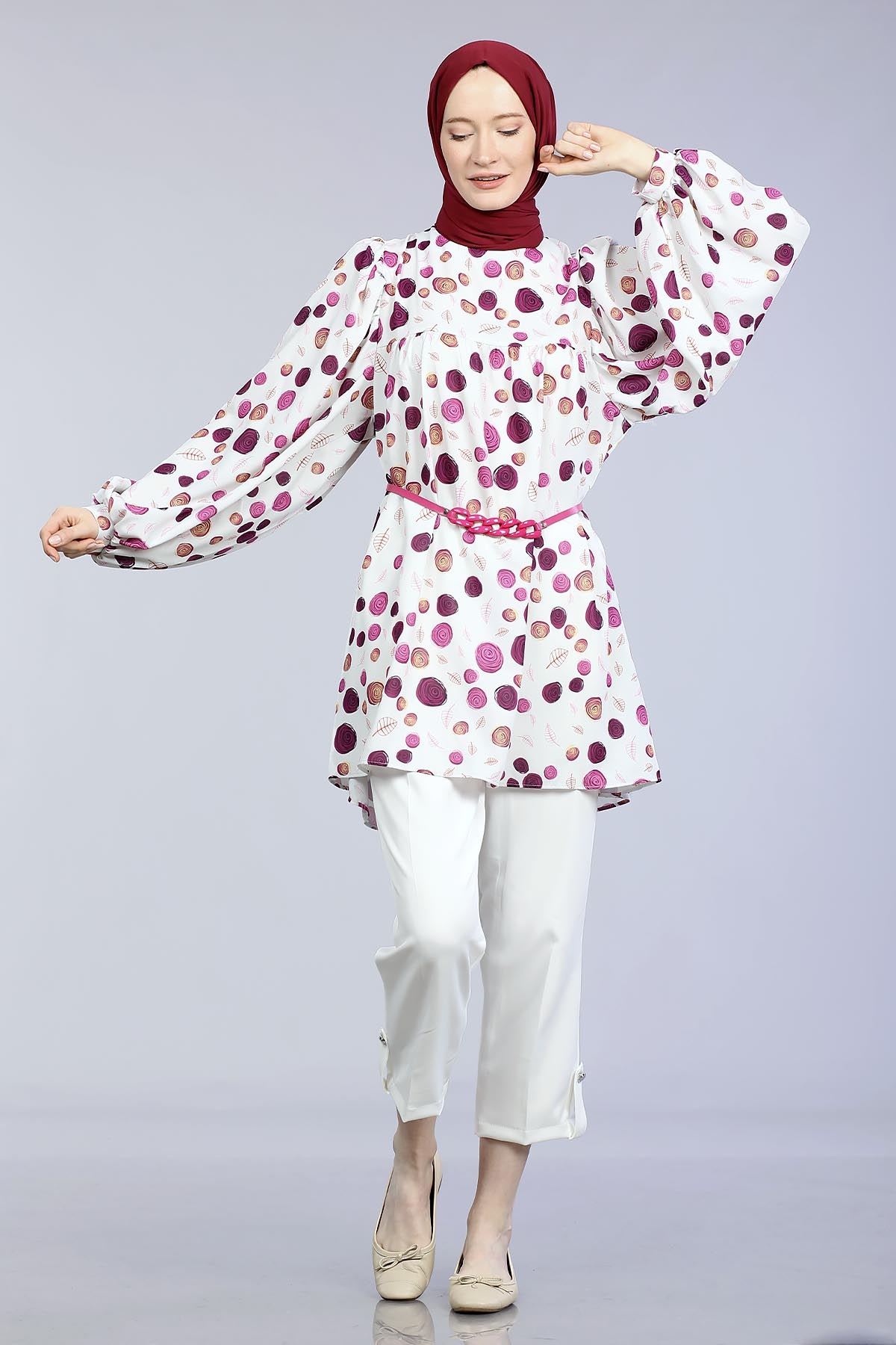 Spiral Desen Tunik  Fuşya - 1