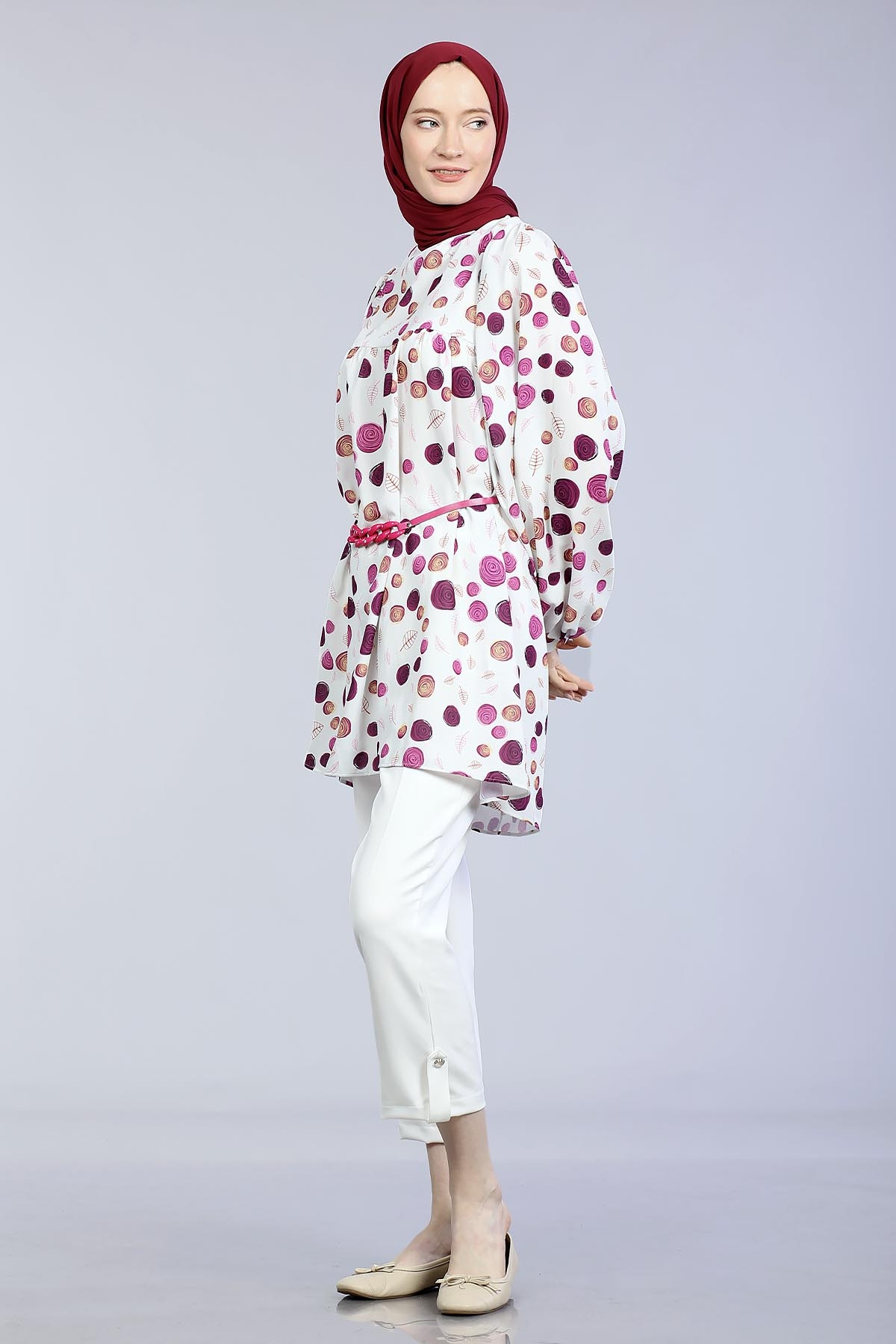 Spiral Desen Tunik  Fuşya - 2