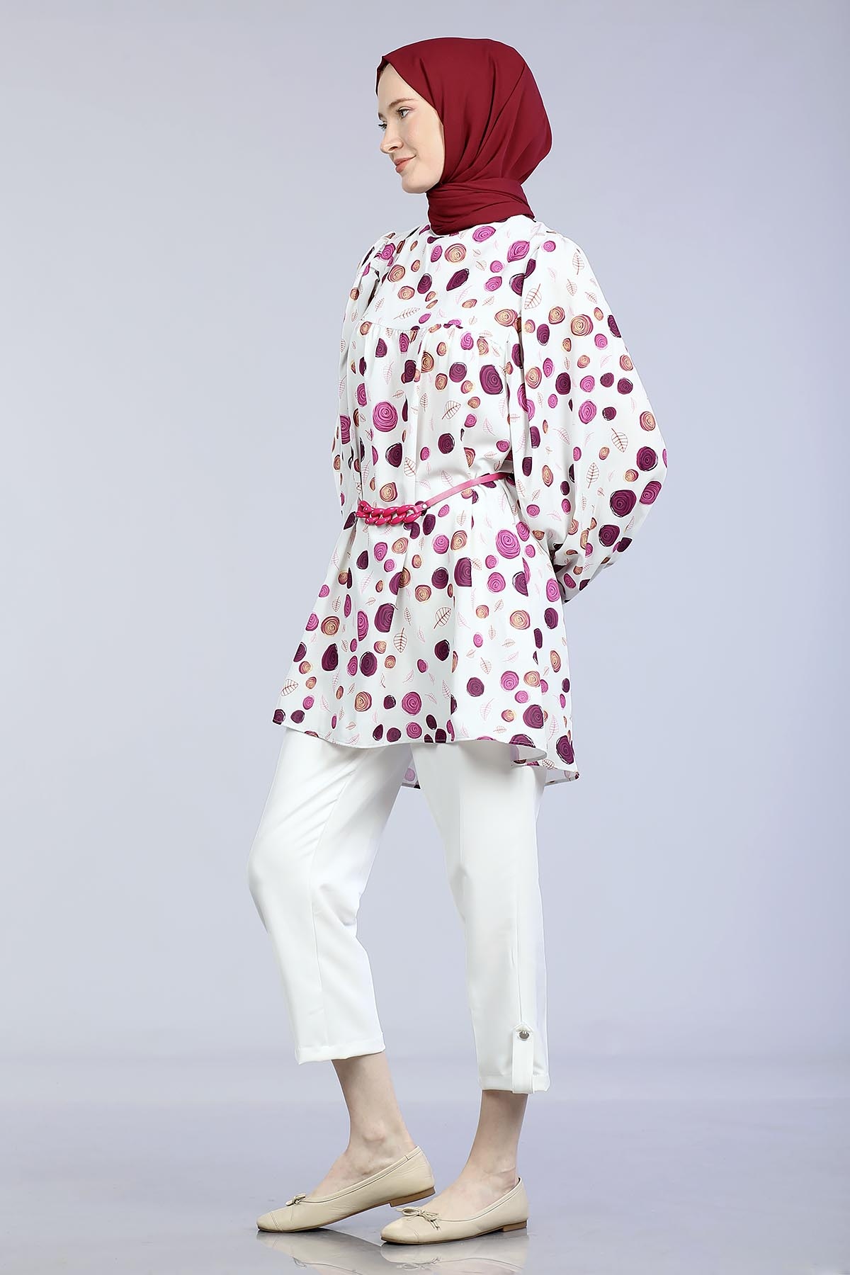 Spiral Desen Tunik  Fuşya - 3