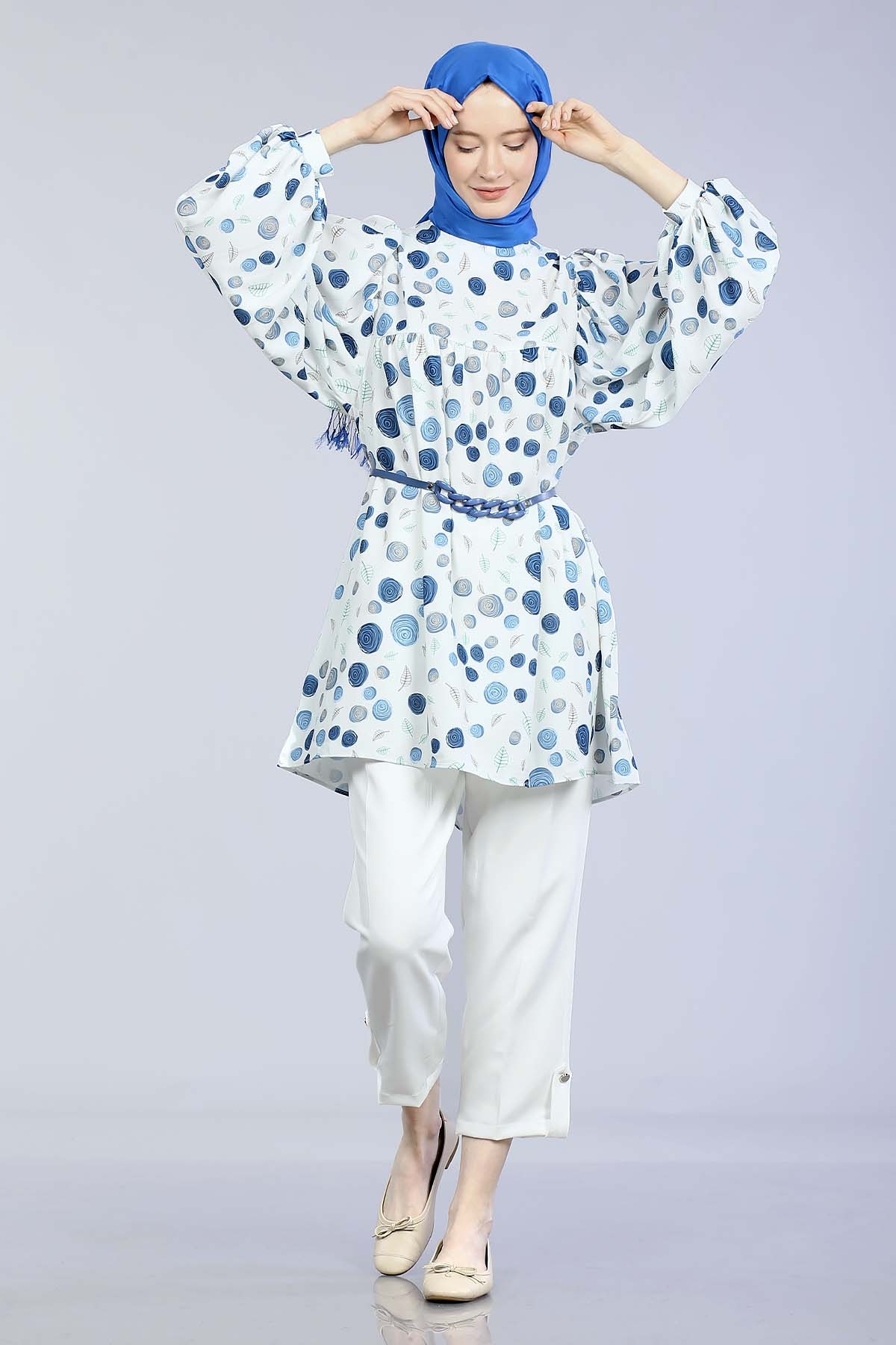 Spiral Desen Tunik  Mavi - 1