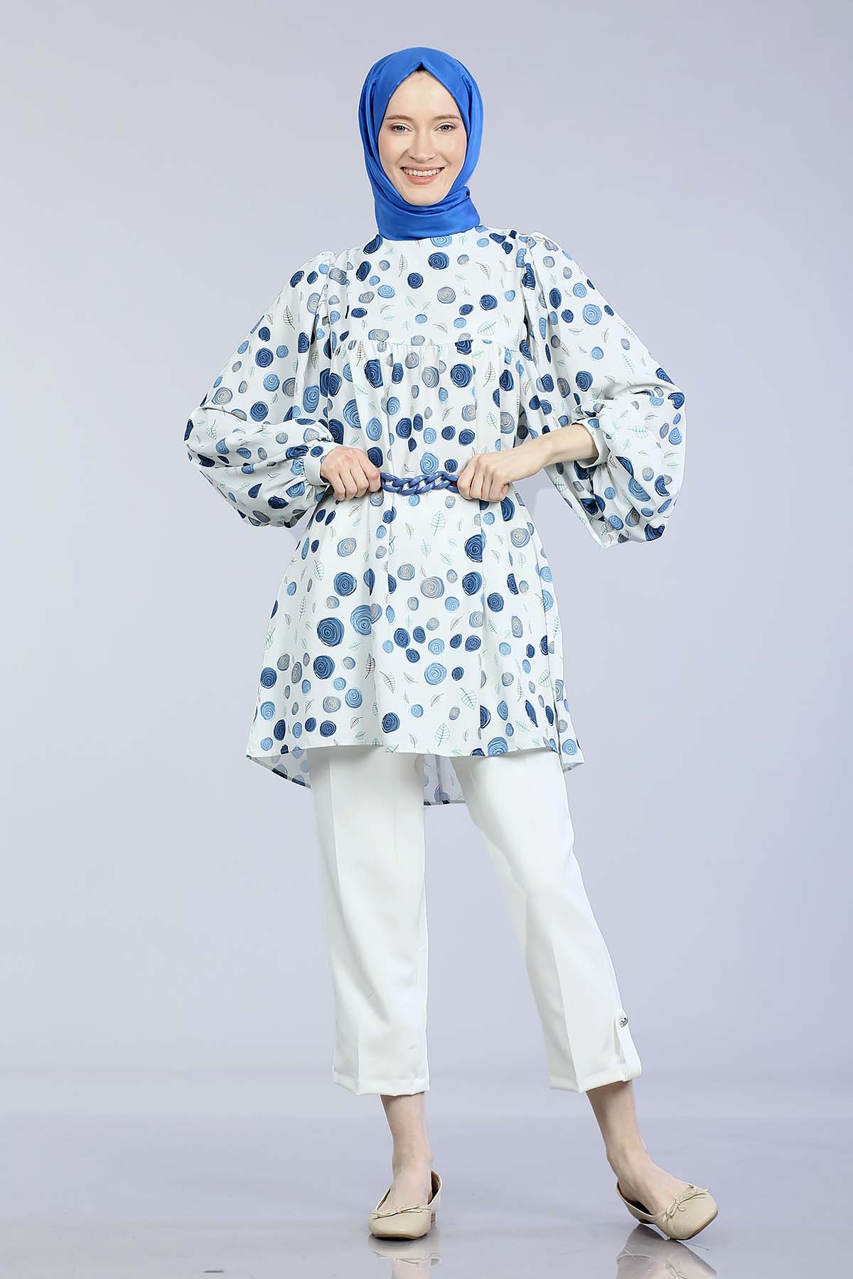 Spiral Desen Tunik  Mavi - 2