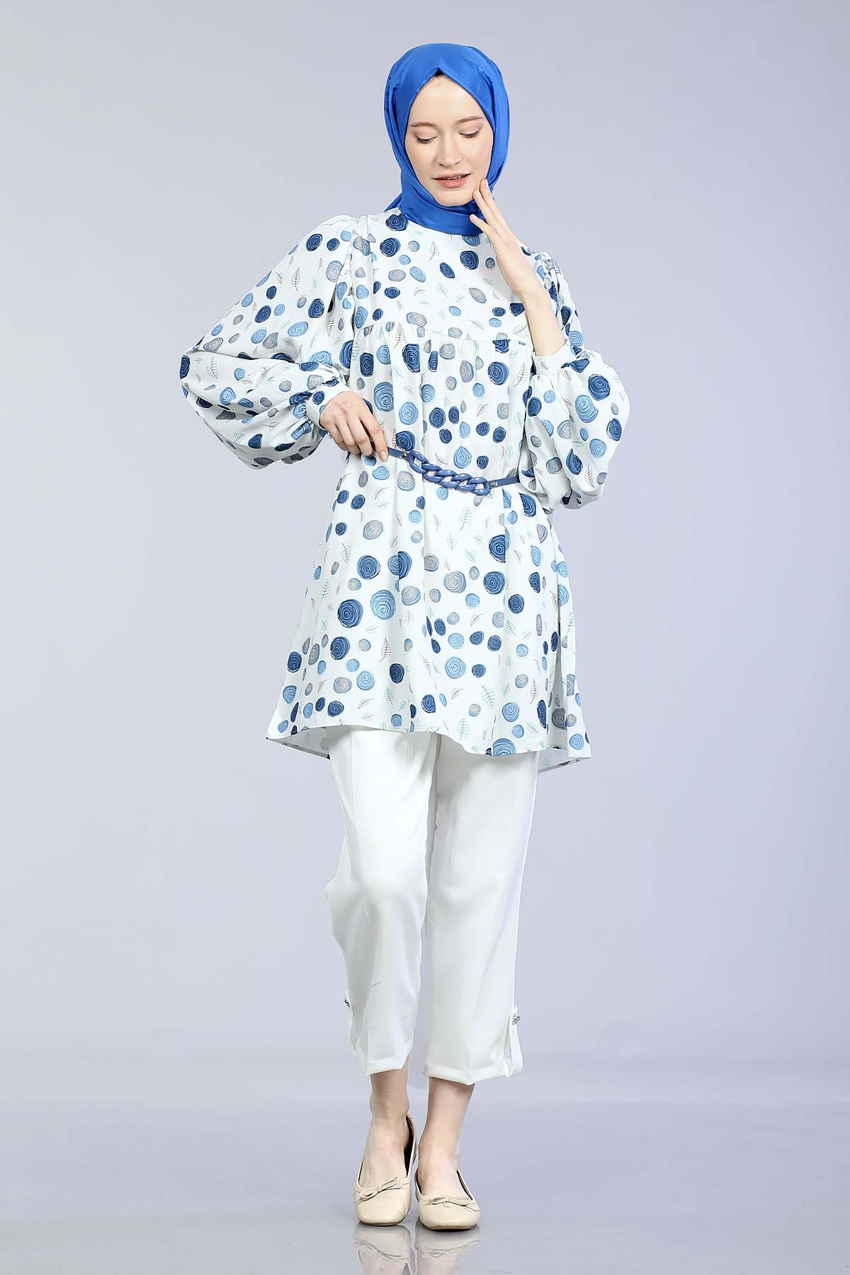 Spiral Desen Tunik  Mavi - 3