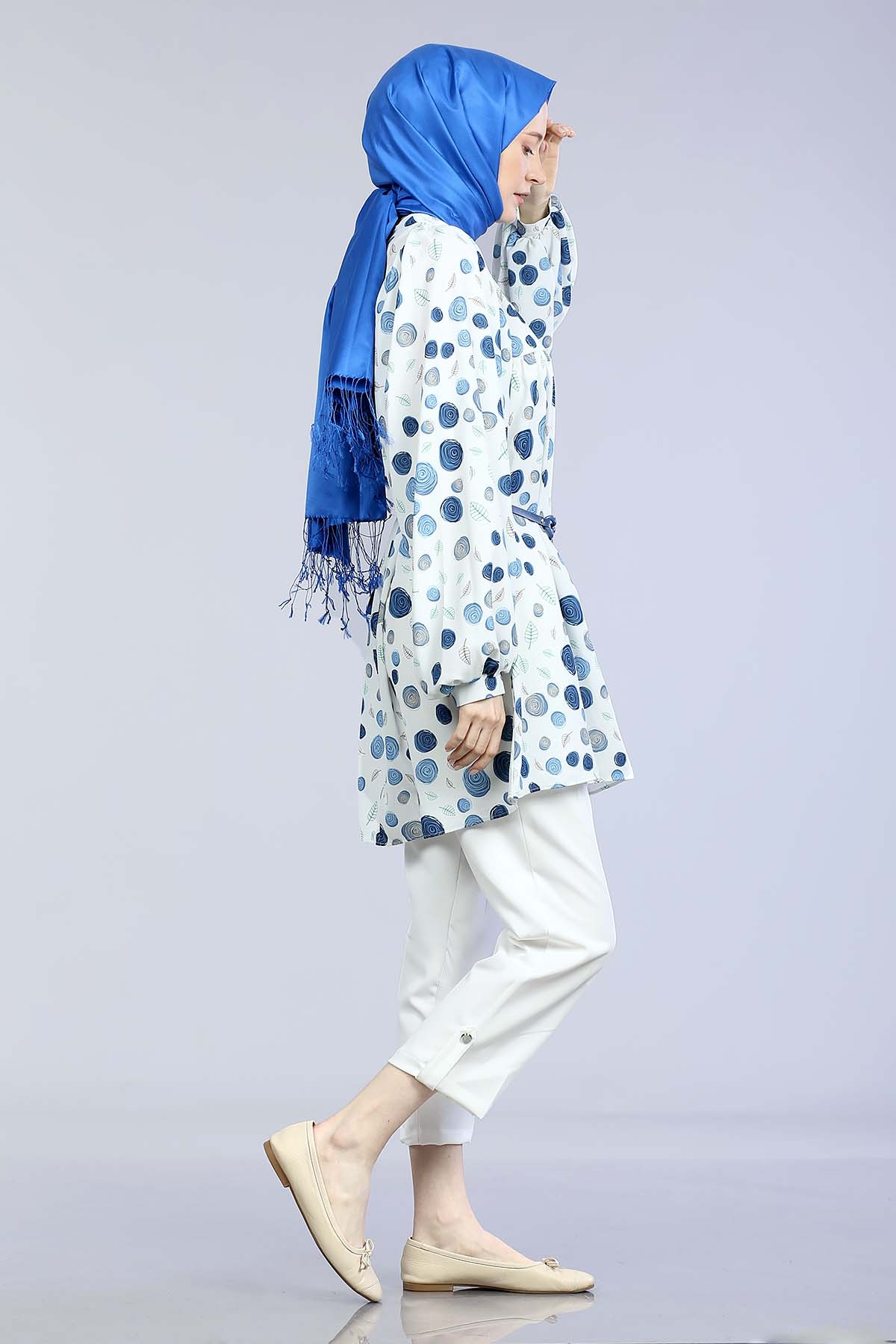 Spiral Desen Tunik  Mavi - 4