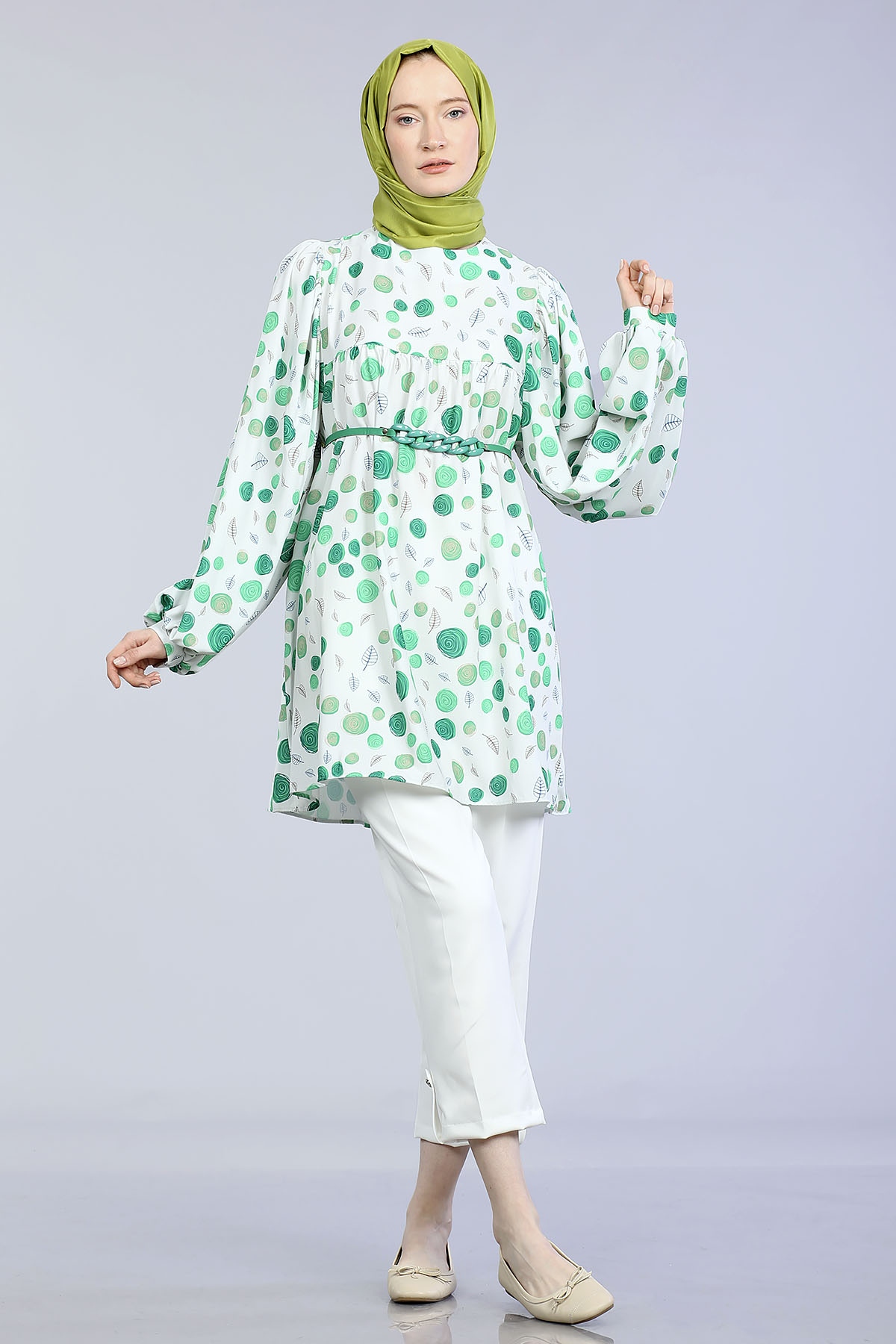 Spiral Desen Tunik  Yeşil - 1