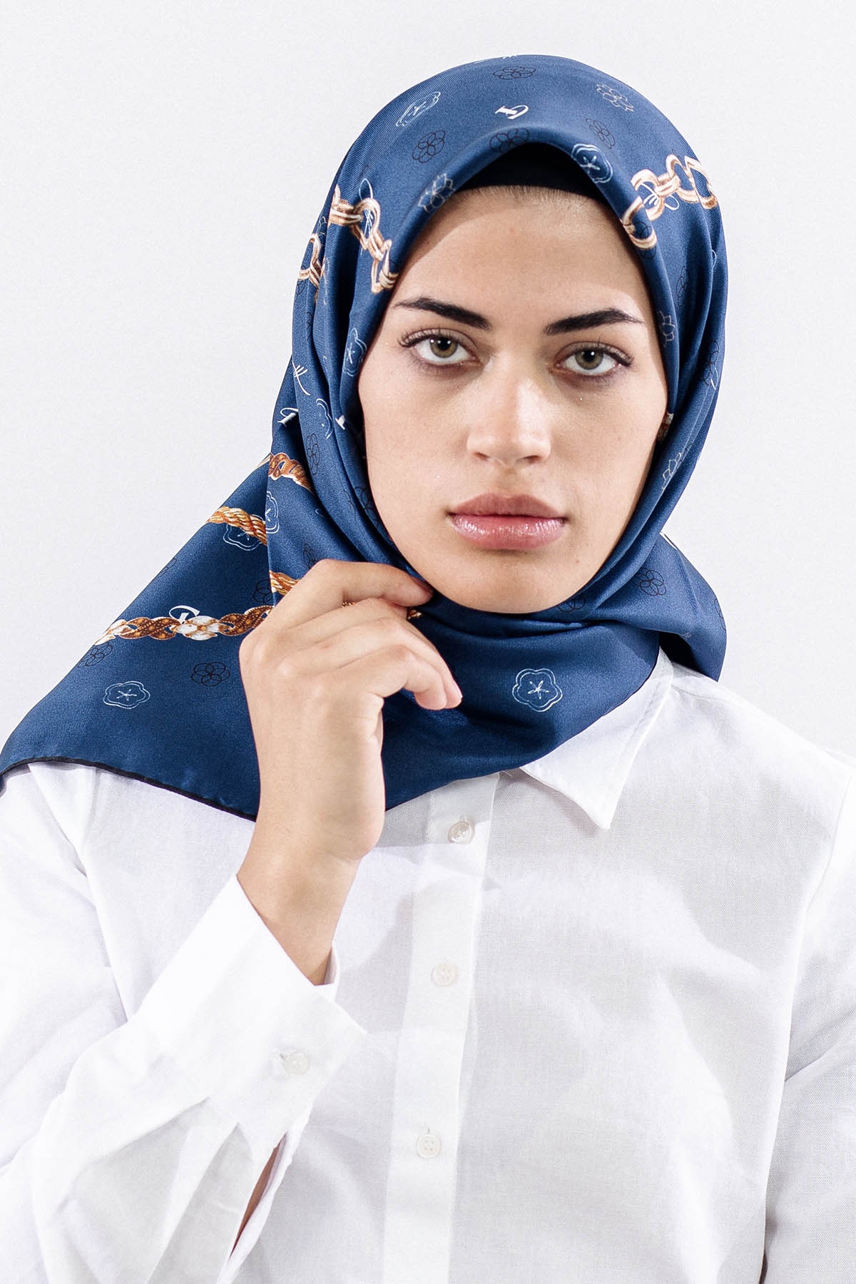 4638 Sura Eşarp Zincir - Lacivert - 3