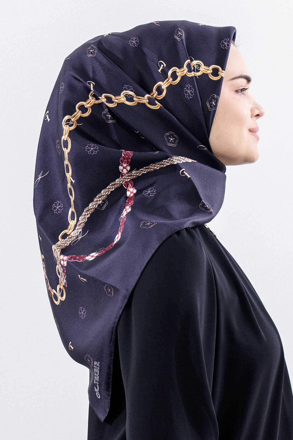4638 Sura Eşarp Zincir - Lacivert Gold - 1