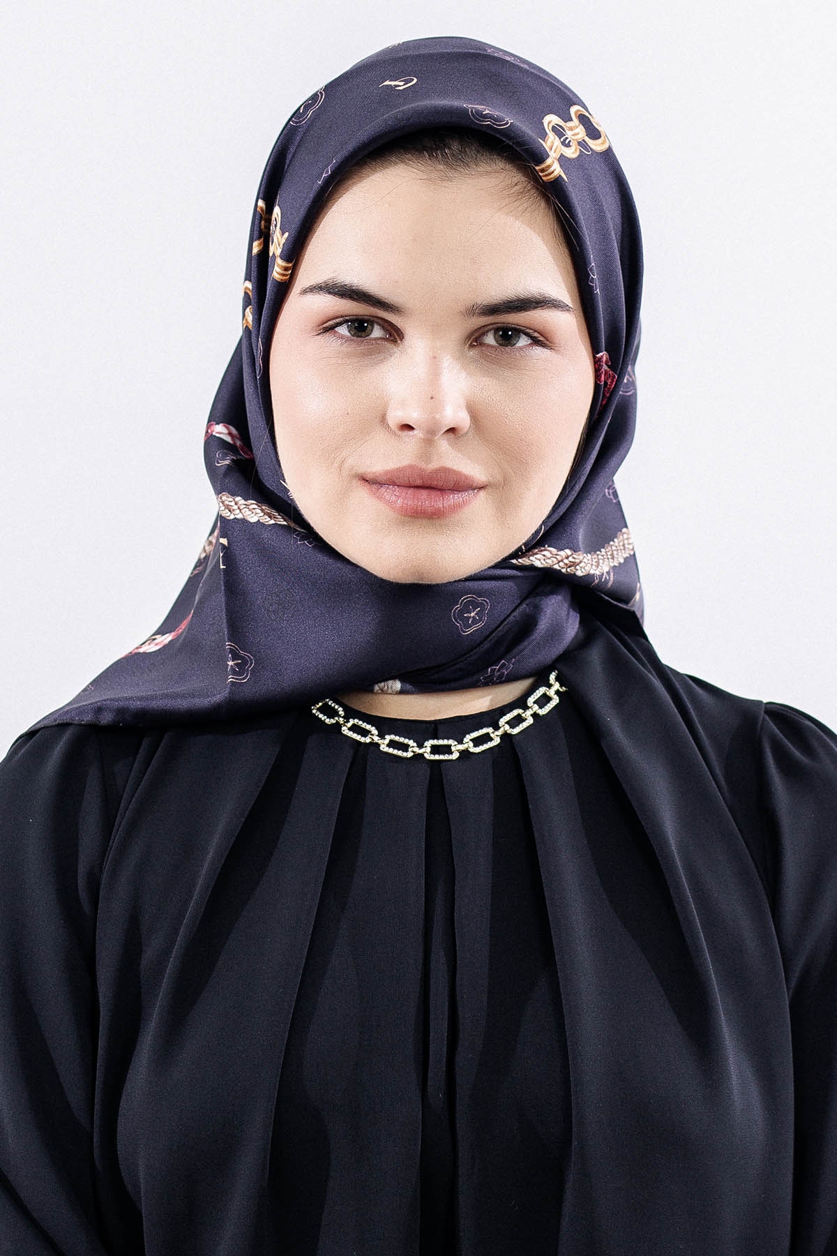 4638 Sura Eşarp Zincir - Lacivert Gold - 3