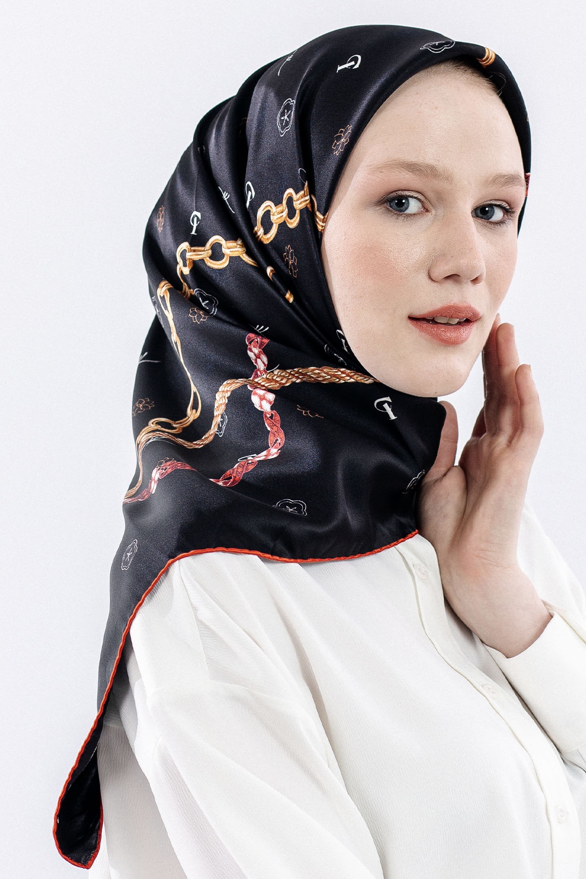 4638 Sura Eşarp Zincir - Siyah_kirmizi - 2