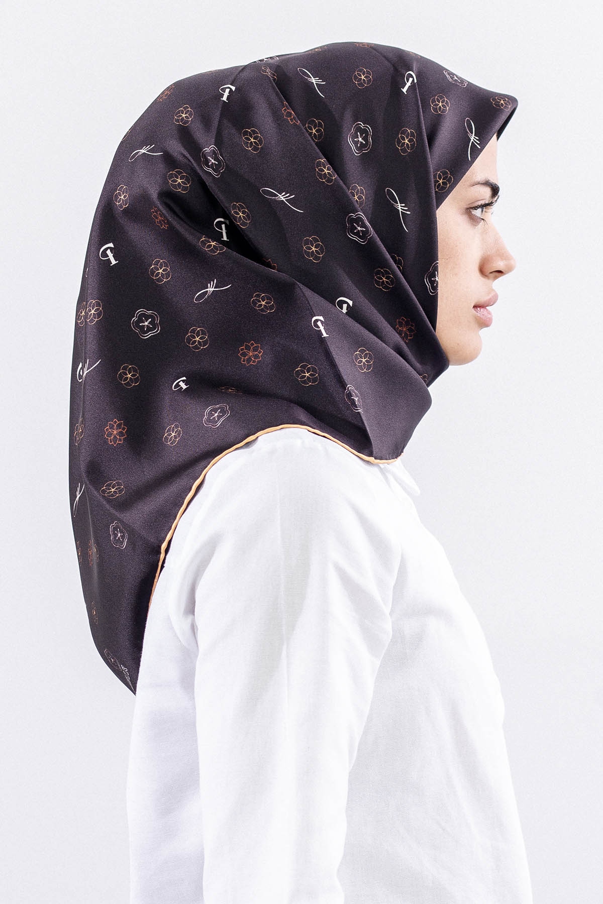 4638 Sura İpek Eşarp Logo - Kahve - 1