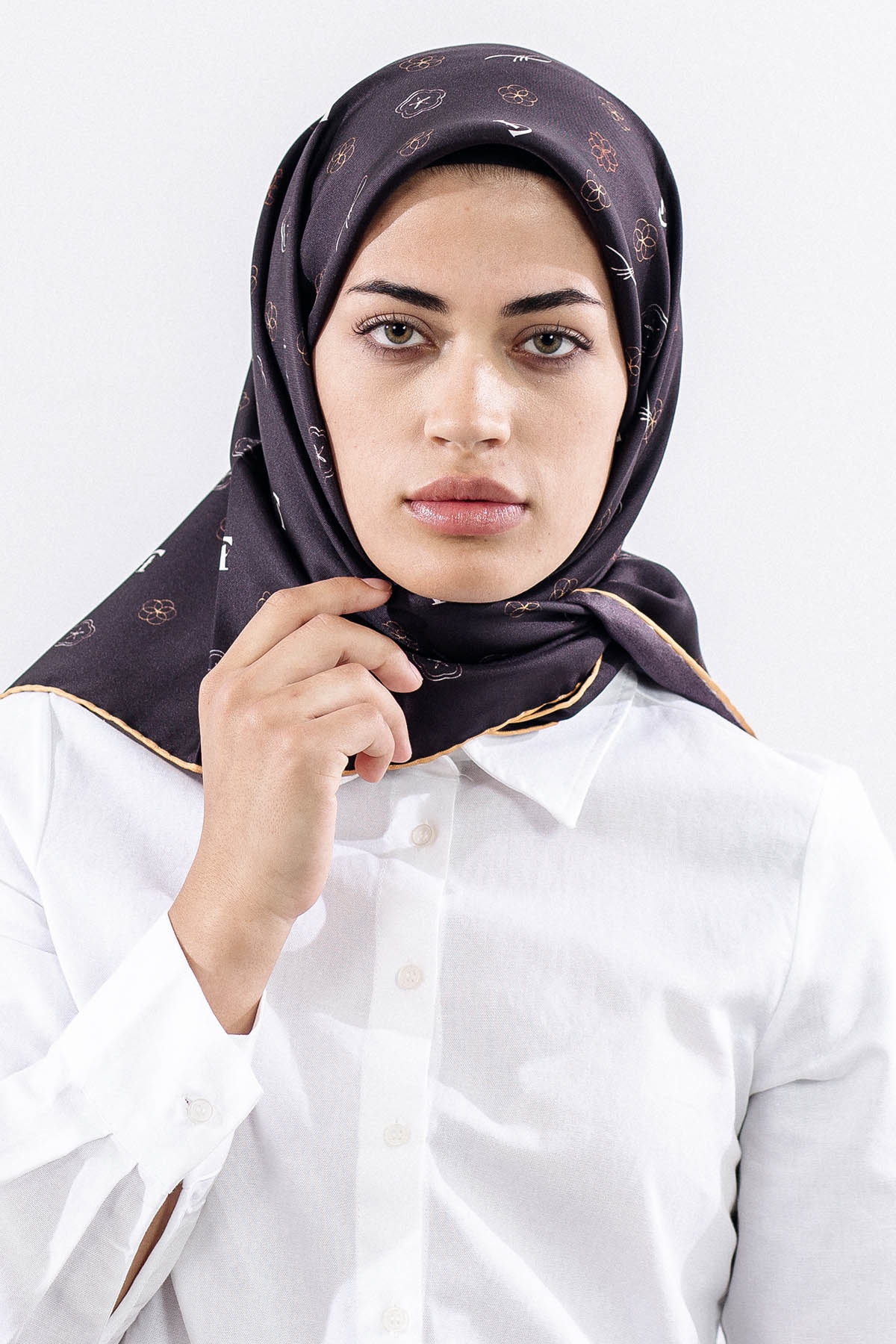 4638 Sura İpek Eşarp Logo - Kahve - 3