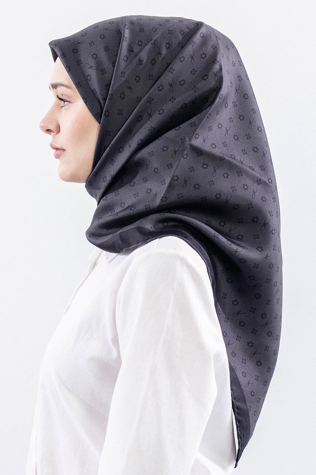 4639 İpek Eşarp Tvil Kumas Monogram - Antrasit - 3