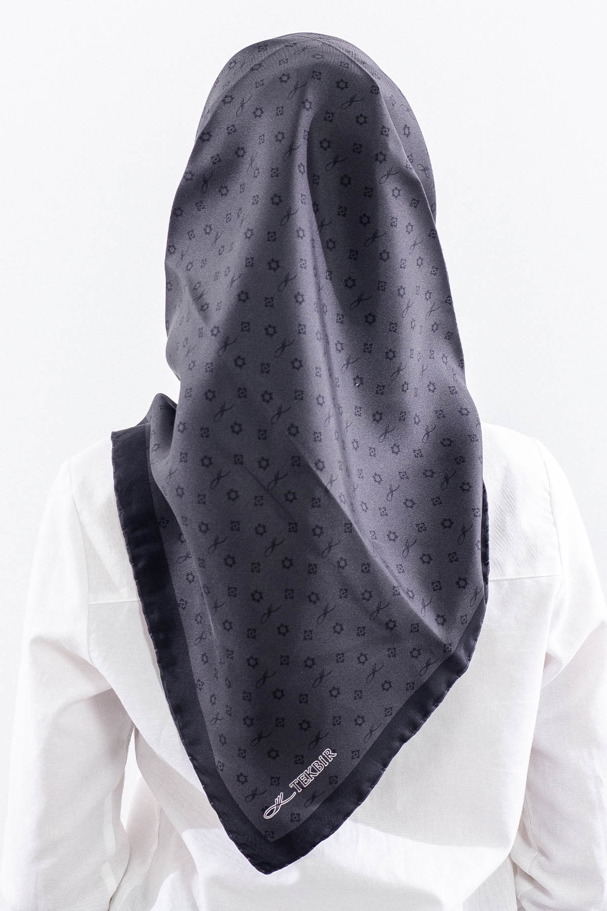 4639 İpek Eşarp Tvil Kumas Monogram - Antrasit - 4