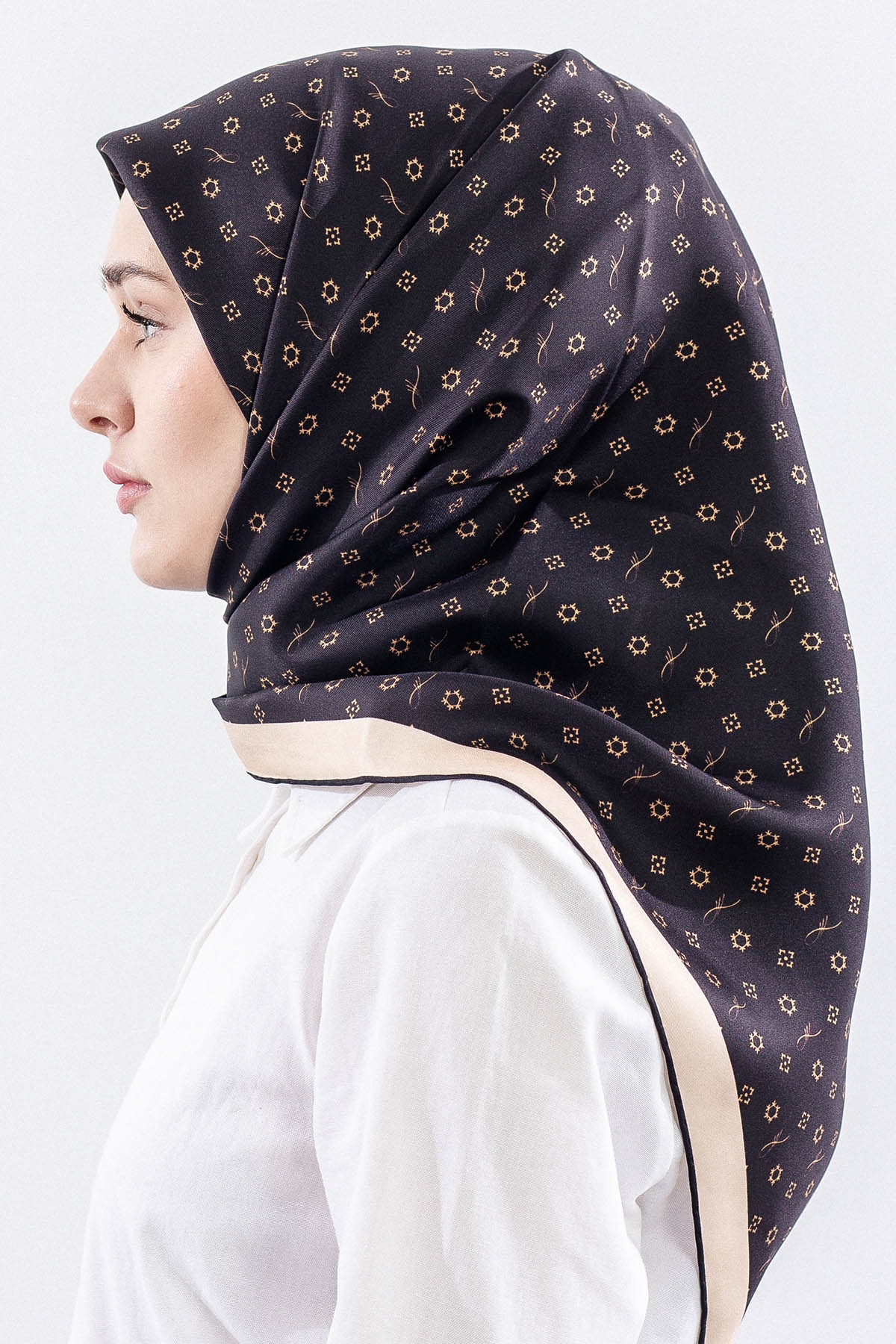 4639 İpek Eşarp Tvil Kumas Monogram - Kahve - 3