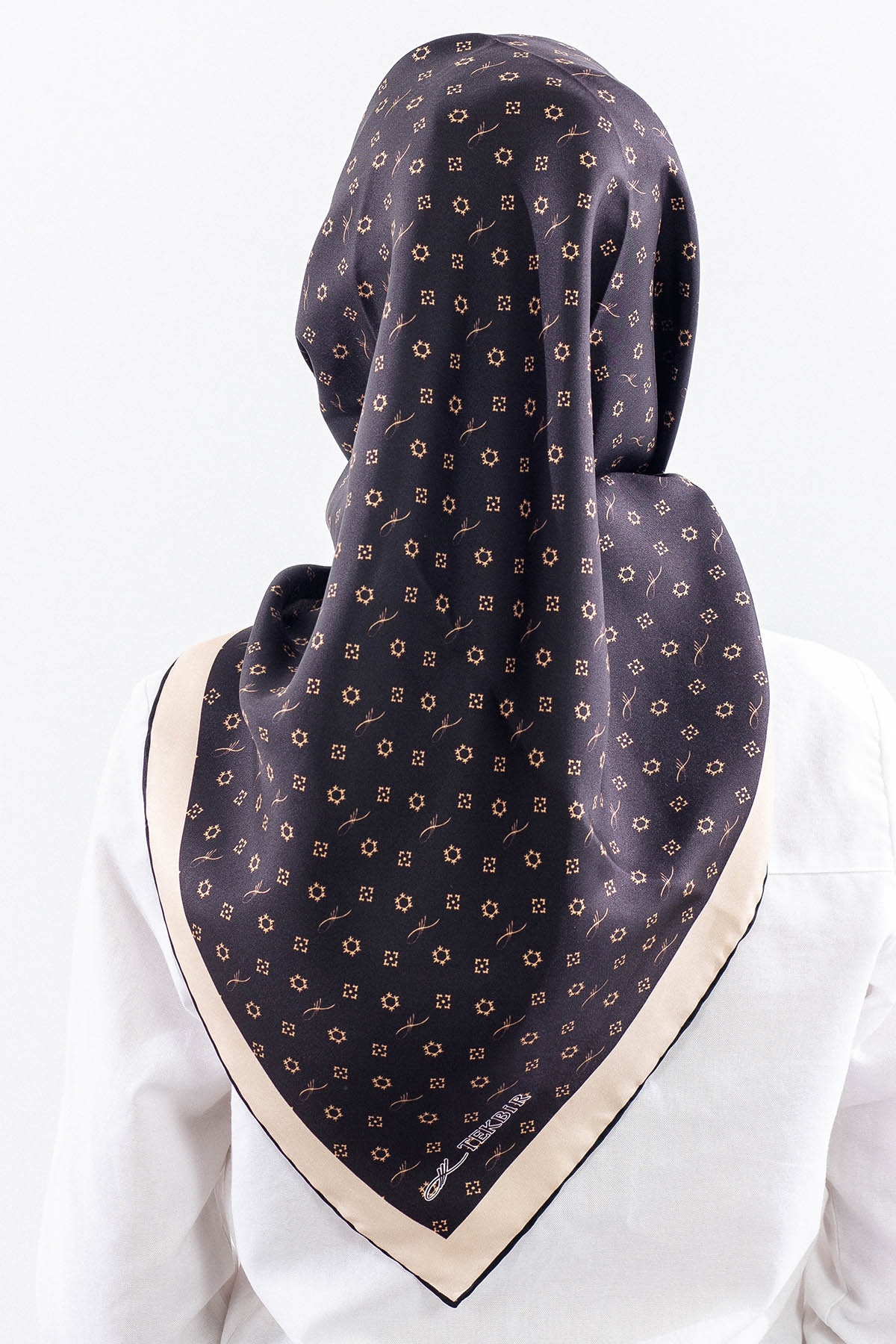 4639 İpek Eşarp Tvil Kumas Monogram - Kahve - 4