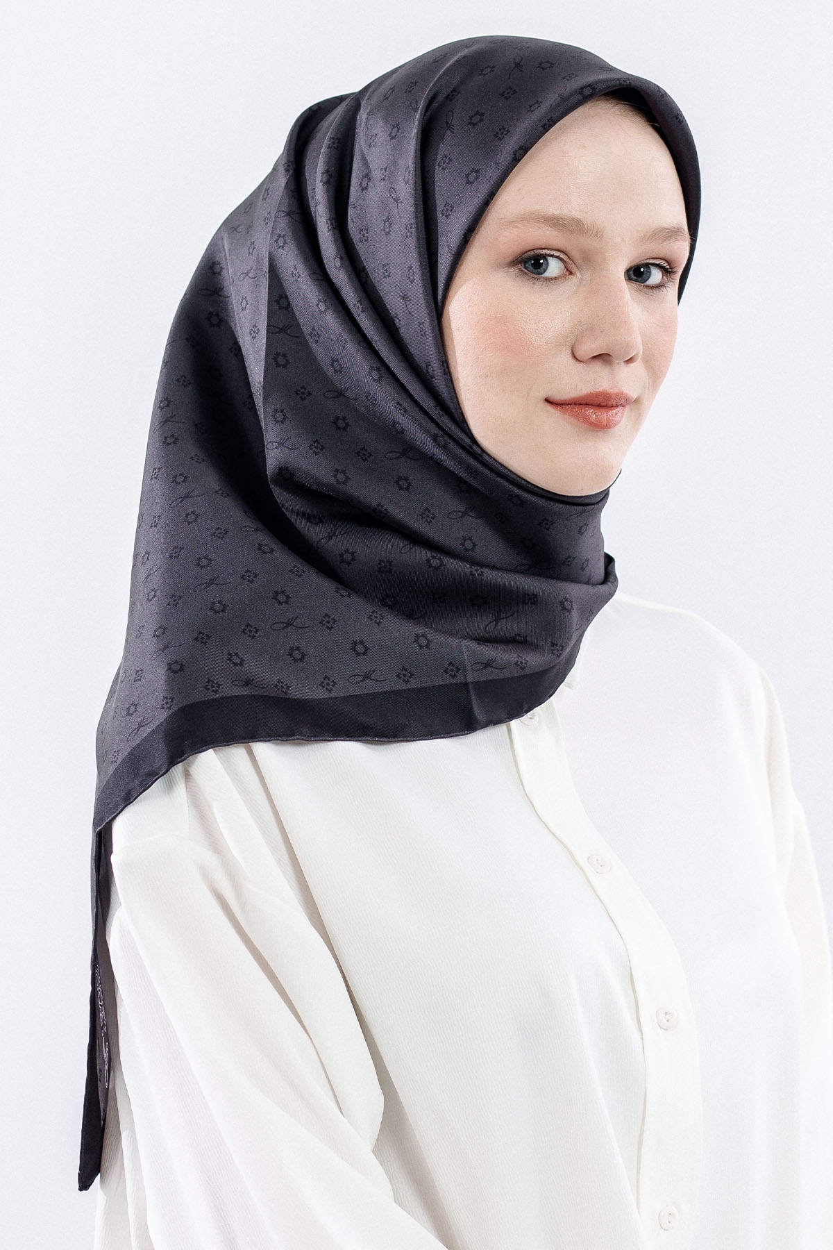 4639 Tvil İpek Eşarp - Antrasit - 2