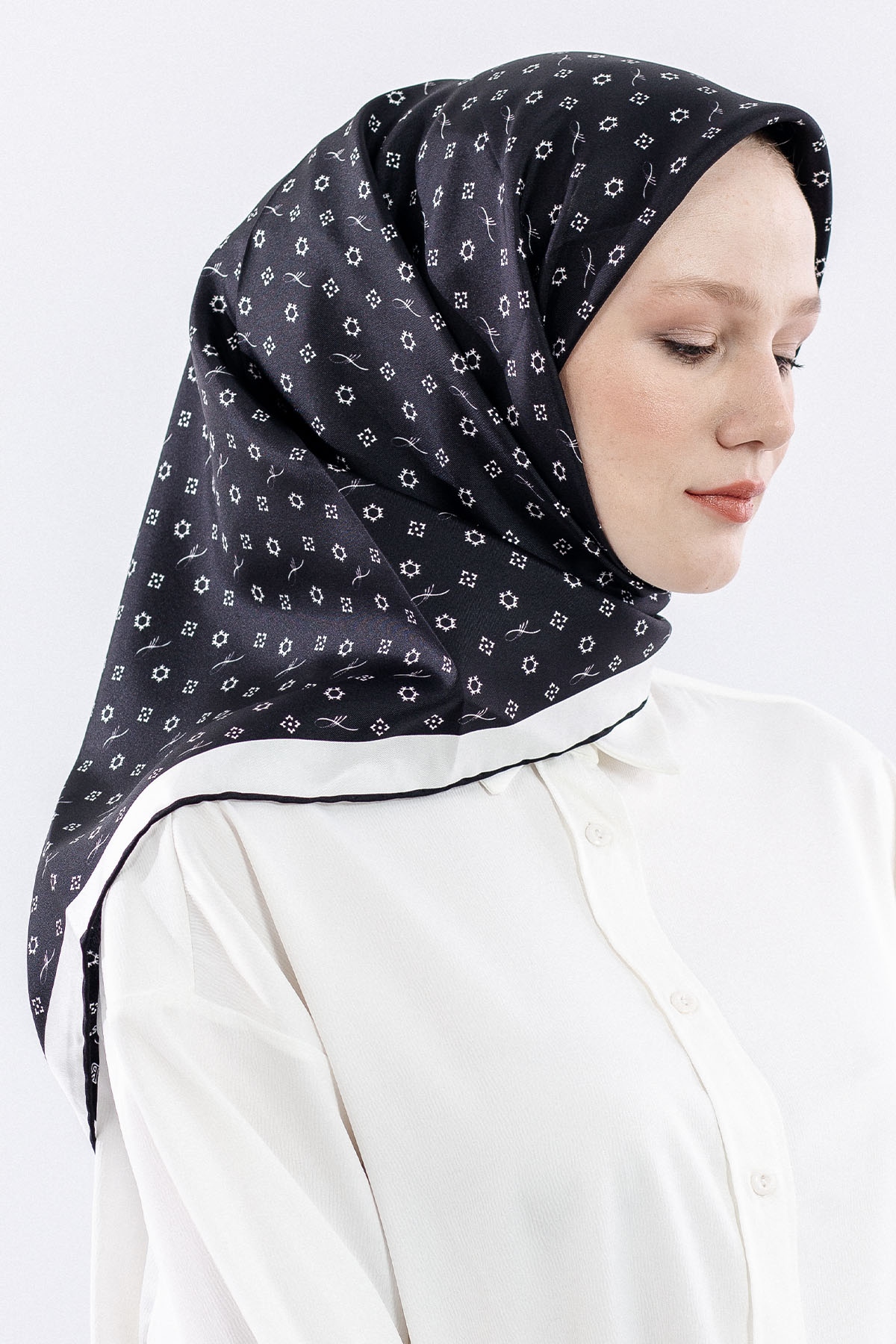 4639 Tvil İpek Eşarp - Siyah_beyaz - 2