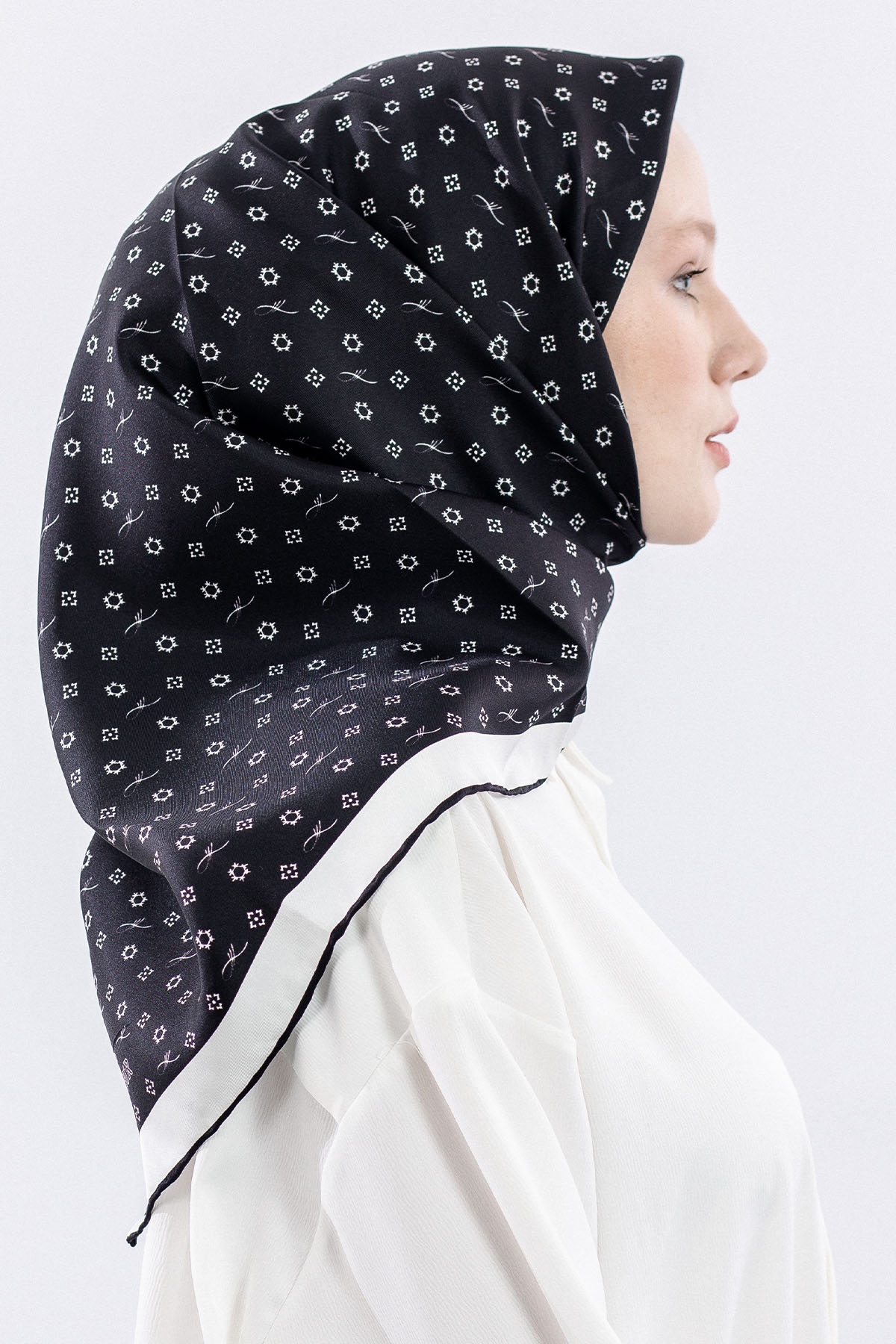 4639 Tvil İpek Eşarp - Siyah_beyaz - 3