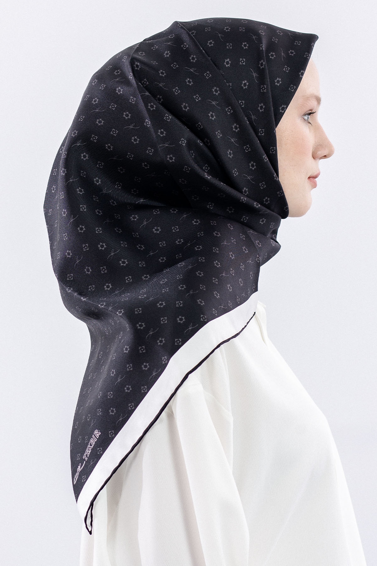 4639 Tvil İpek Eşarp - Siyah_gri - 3