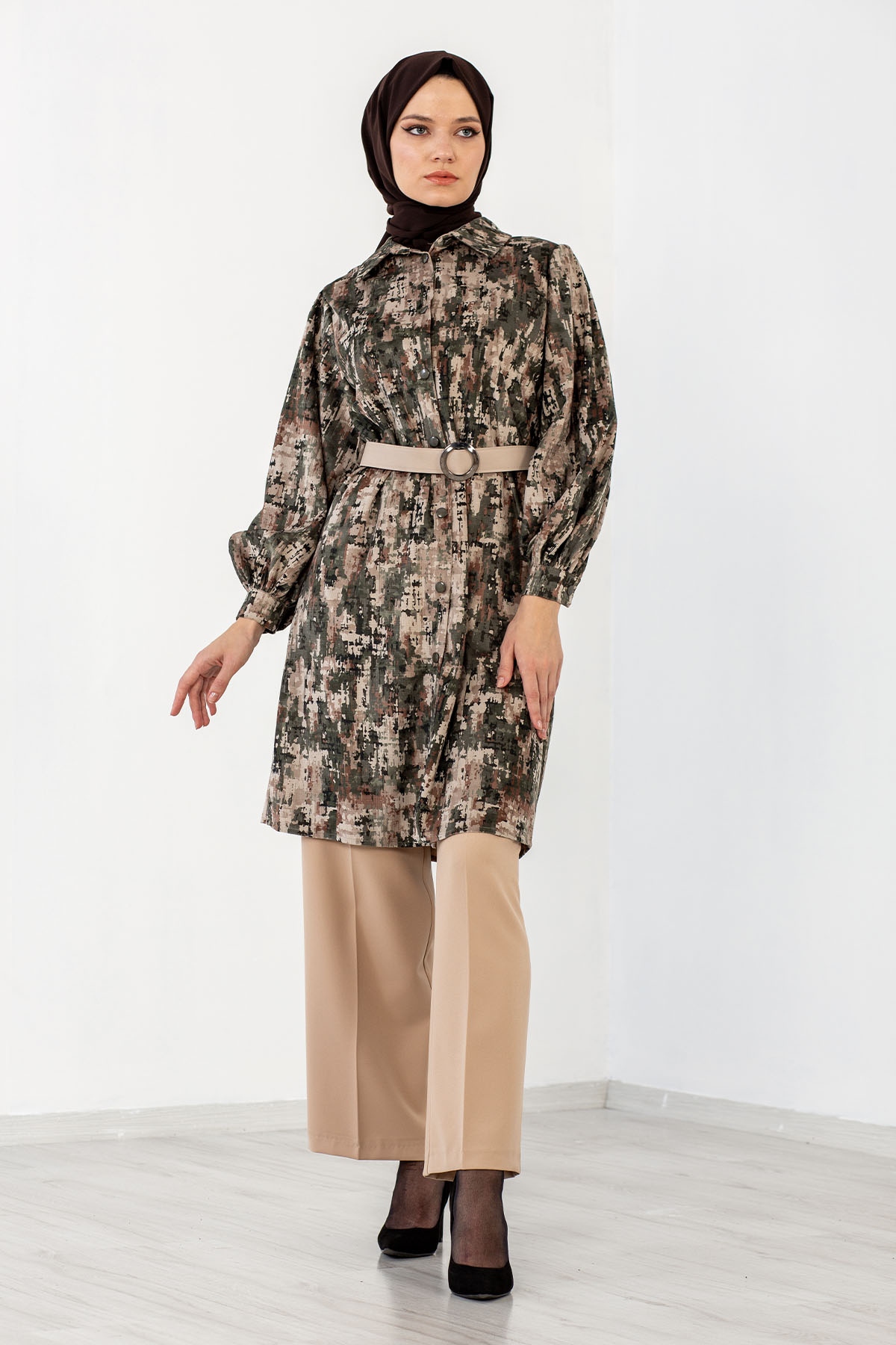 4710 Tunik Kemerli 38-46 - Haki - 1