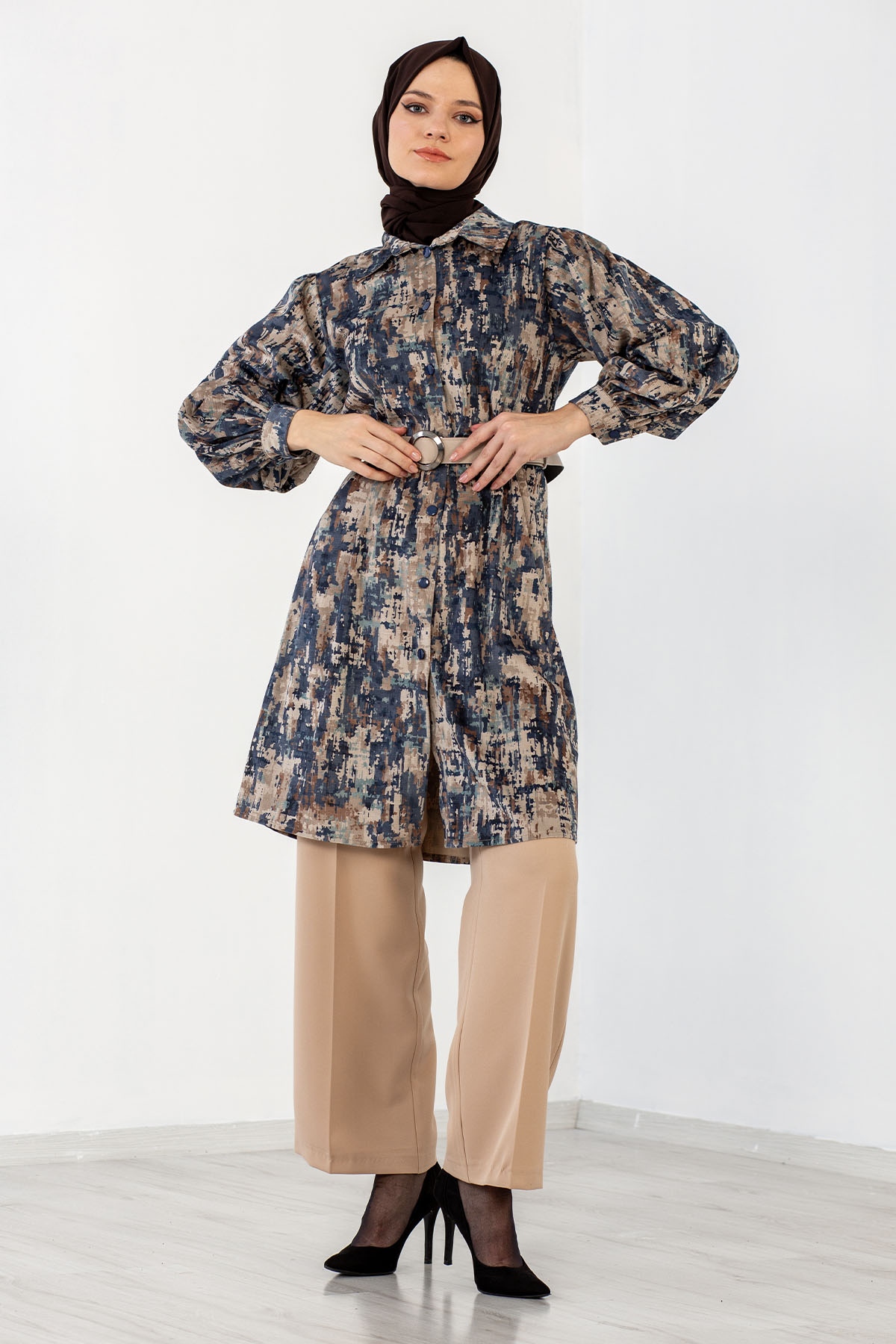 4710 Tunik Kemerli 38-46 - Mavi - 1