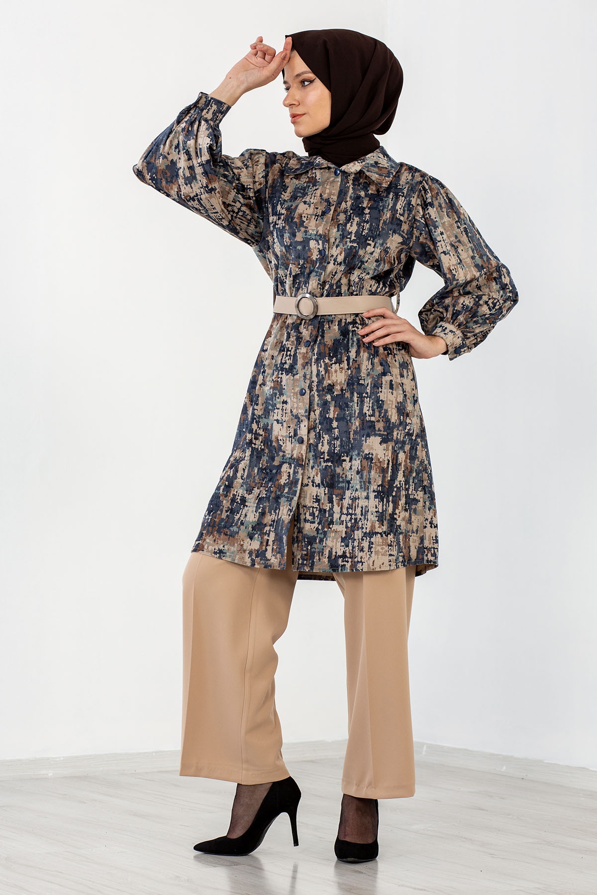 4710 Tunik Kemerli 38-46 - Mavi - 3