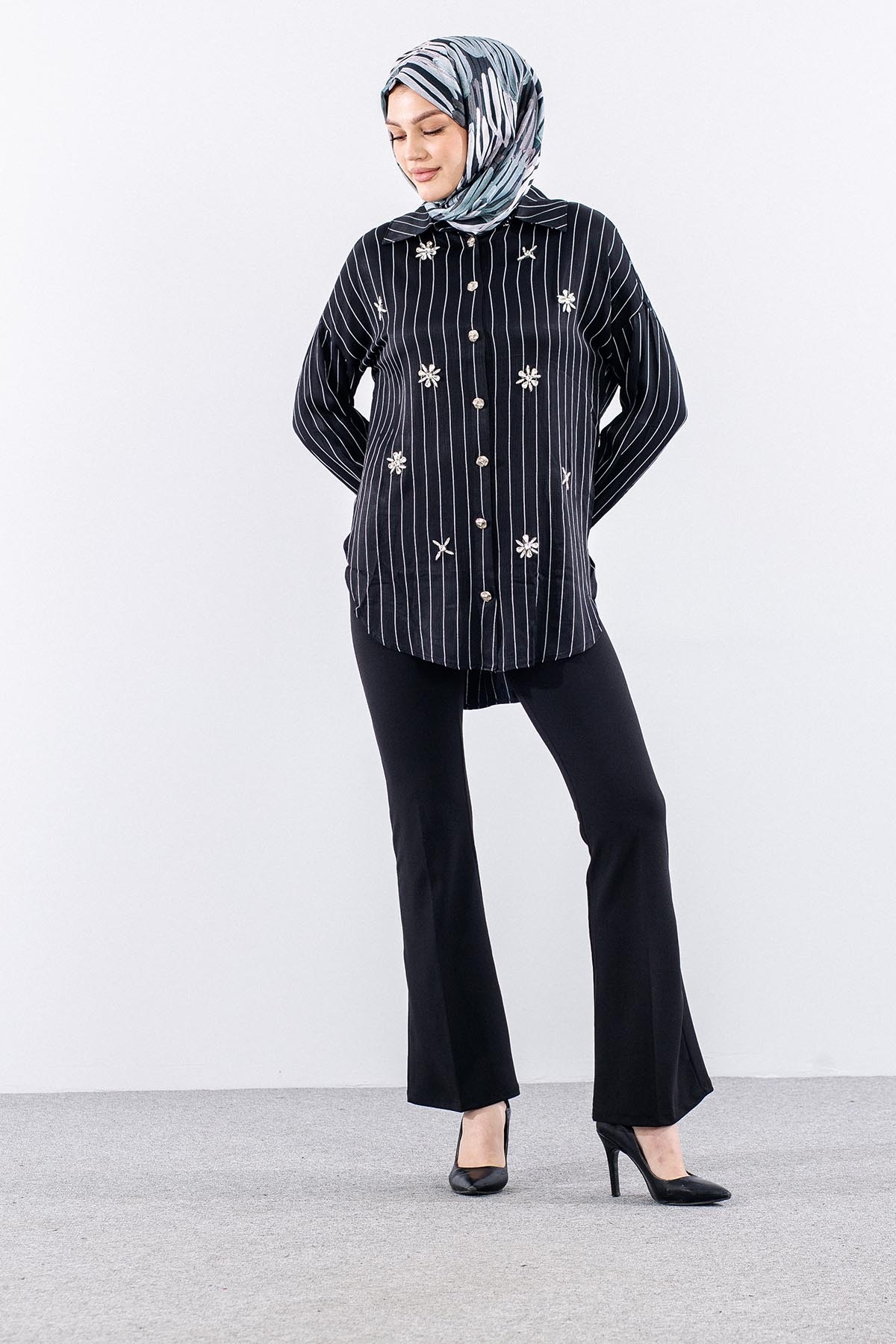 4810 Tunik 1-1-2-2 Cizgili - Siyah - 1