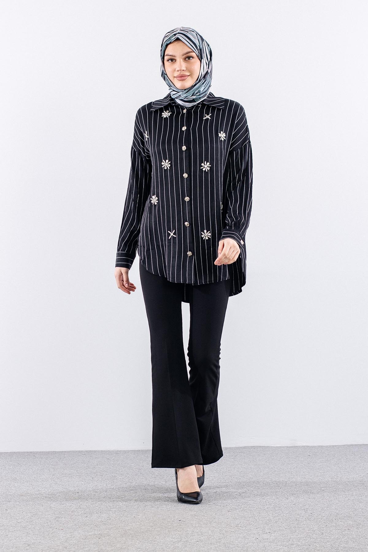 4810 Tunik 1-1-2-2 Cizgili - Siyah - 2