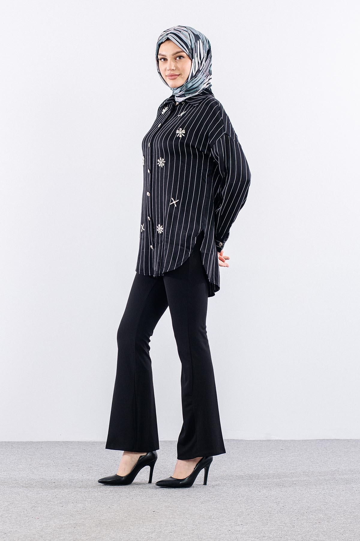 4810 Tunik 1-1-2-2 Cizgili - Siyah - 3