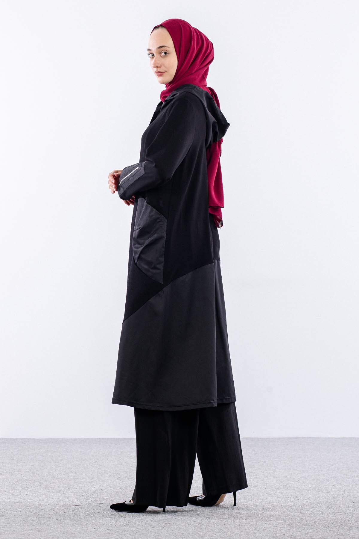 488 Kaban 40-50 Kapşonlu Parasut Garni - Siyah - 2