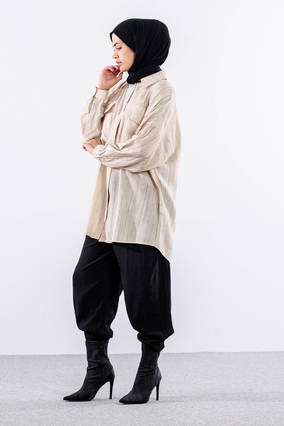 5004 Gömlek 42-44-46 Cep Detay - Bej - 2