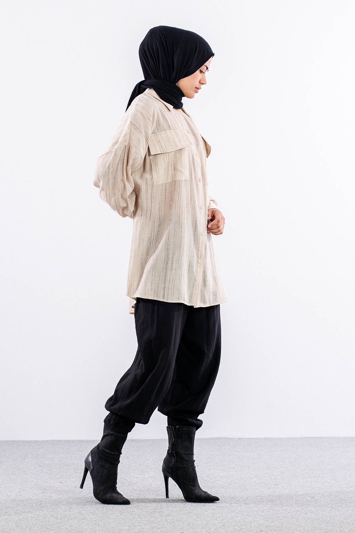 5004 Gömlek 42-44-46 Cep Detay - Bej - 3