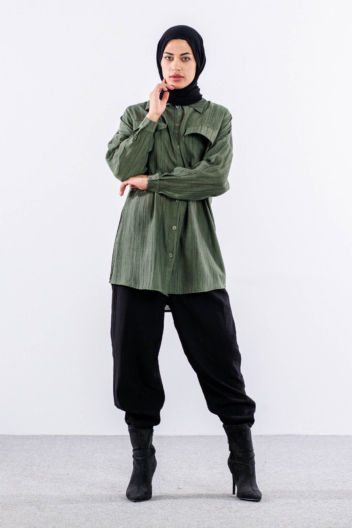 5004 Gömlek 42-44-46 Cep Detay - Haki - 1