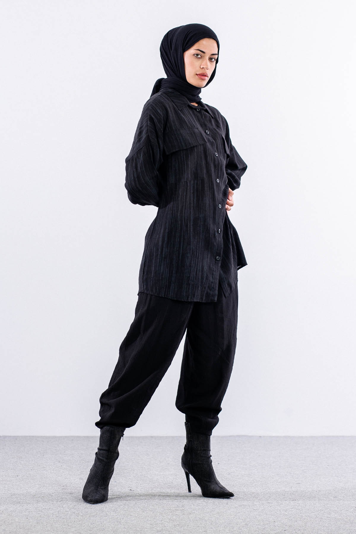 5004 Gömlek 42-44-46 Cep Detay - Siyah - 3