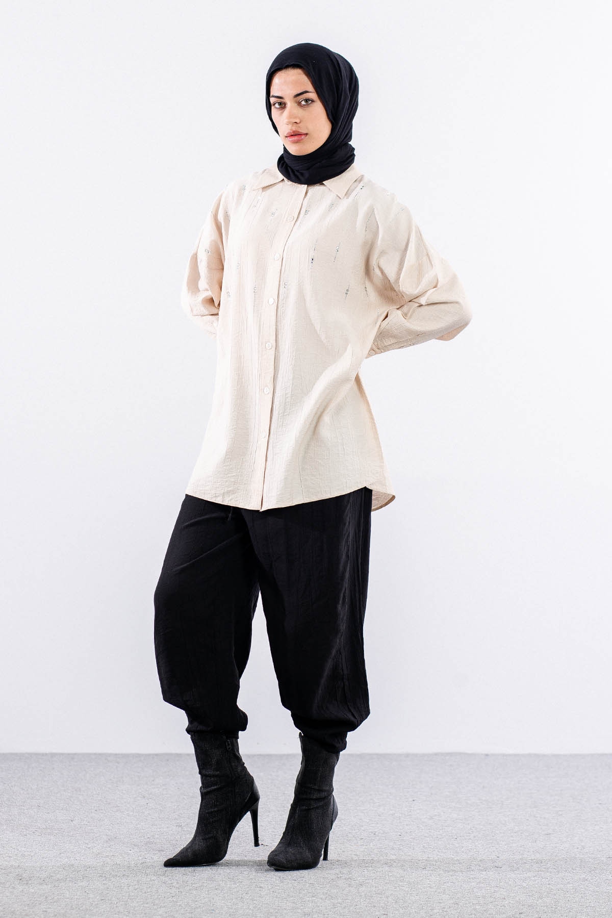 5005 Tunik 42-44-46 Taslı Detaylı - Bej - 2