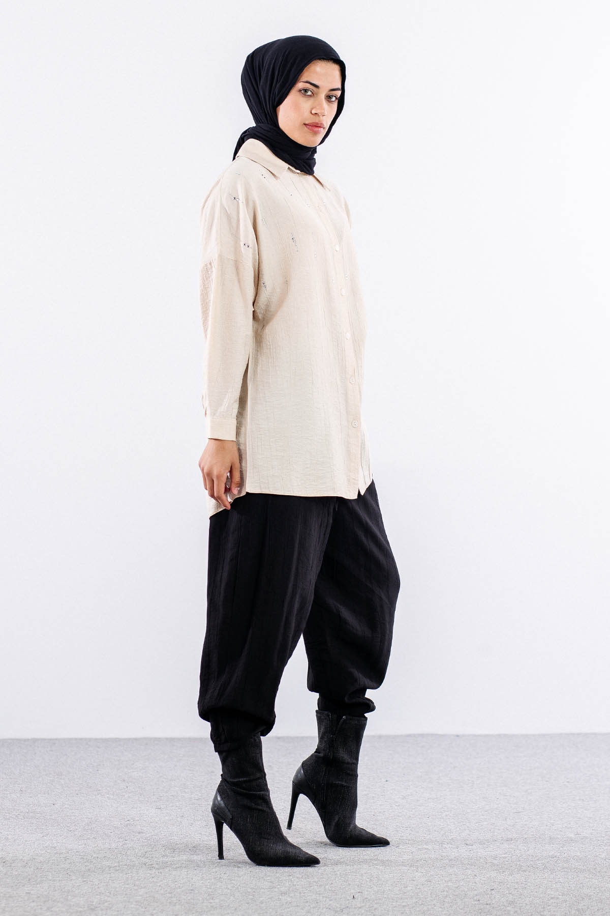 5005 Tunik 42-44-46 Taslı Detaylı - Bej - 4