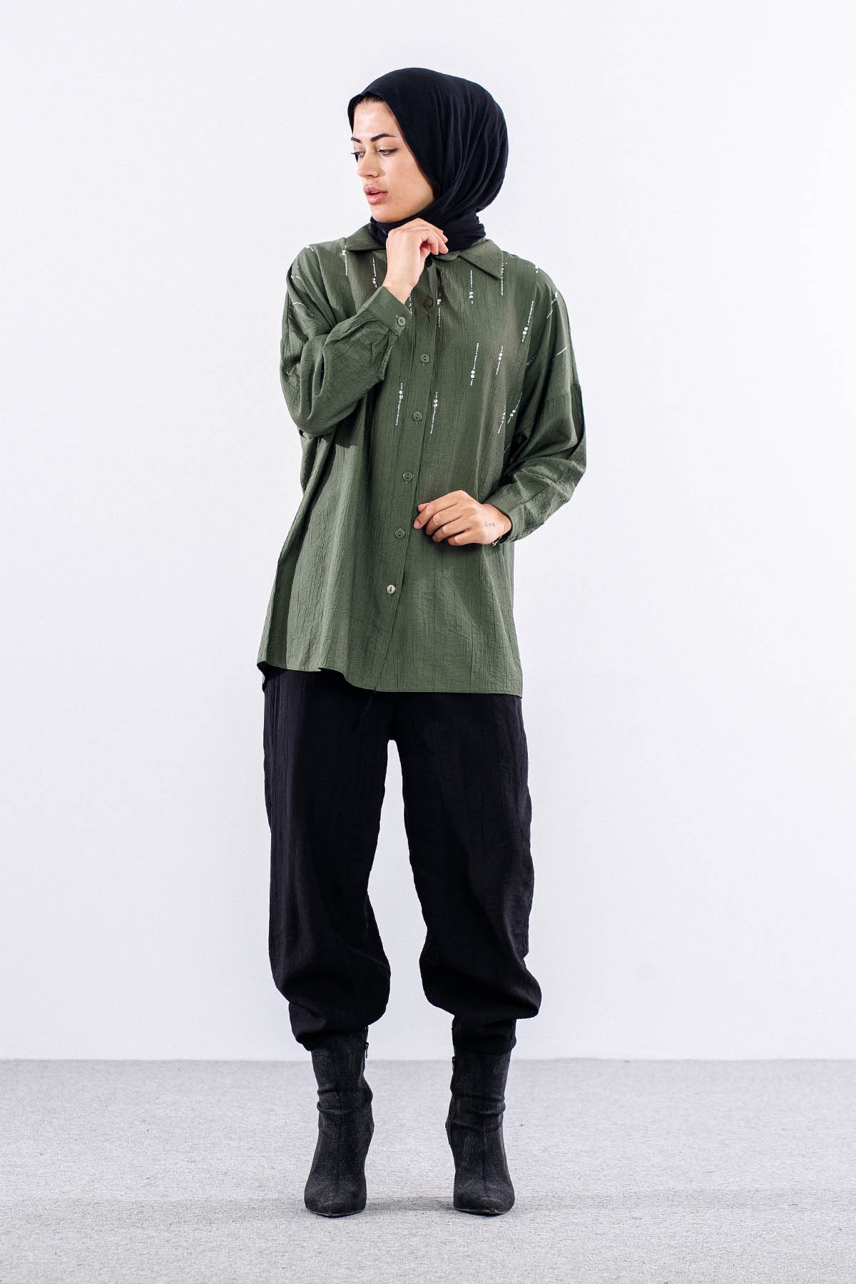 5005 Tunik 42-44-46 Taslı Detaylı - Haki - 1