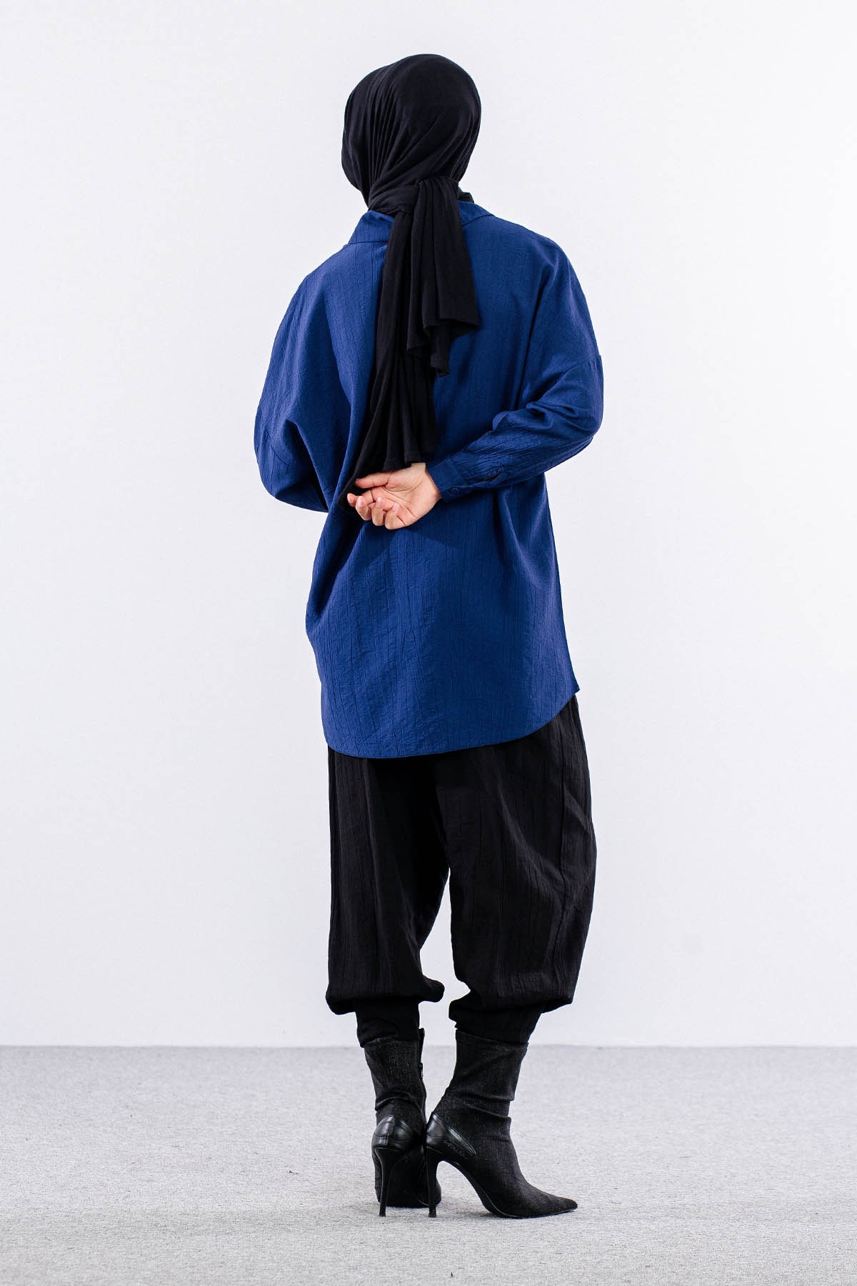 5005 Tunik 42-44-46 Taslı Detaylı - Indigo - 5