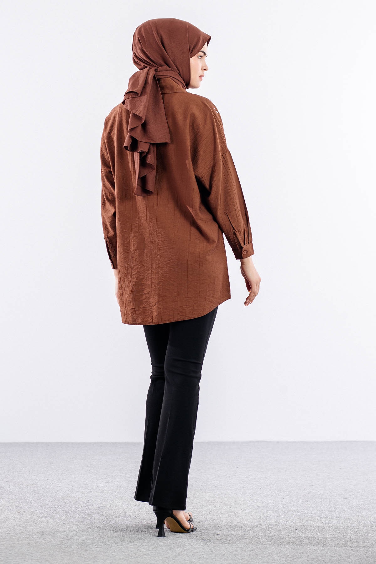 5005 Tunik 42-44-46 Taslı Detaylı - Kahve - 5