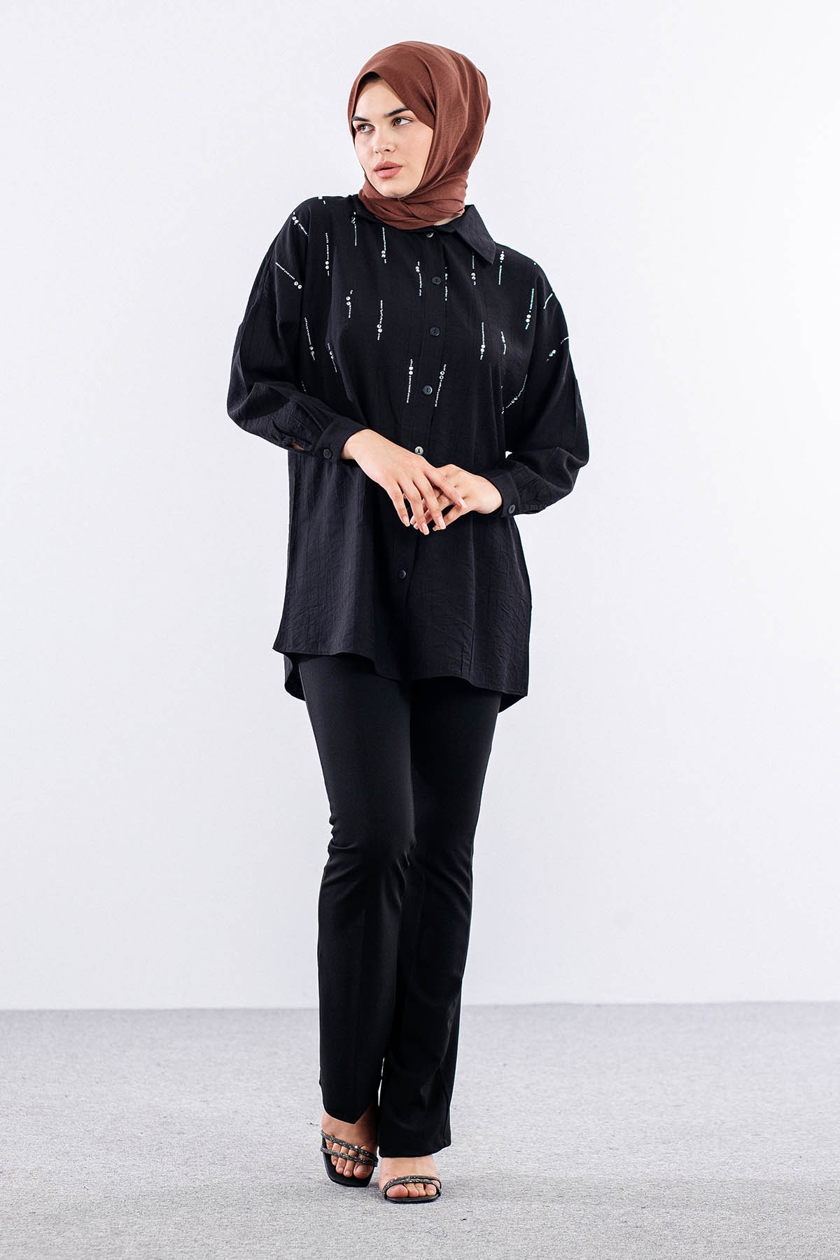 5005 Tunik 42-44-46 Taslı Detaylı - Siyah - 1