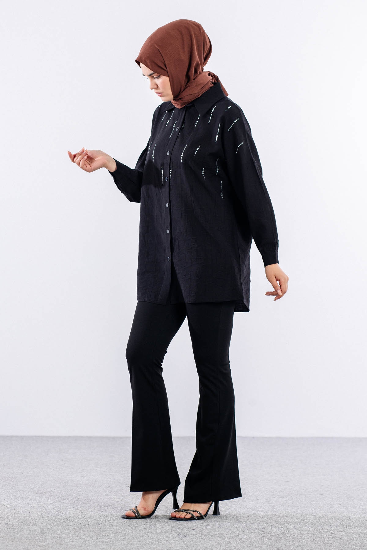 5005 Tunik 42-44-46 Taslı Detaylı - Siyah - 3