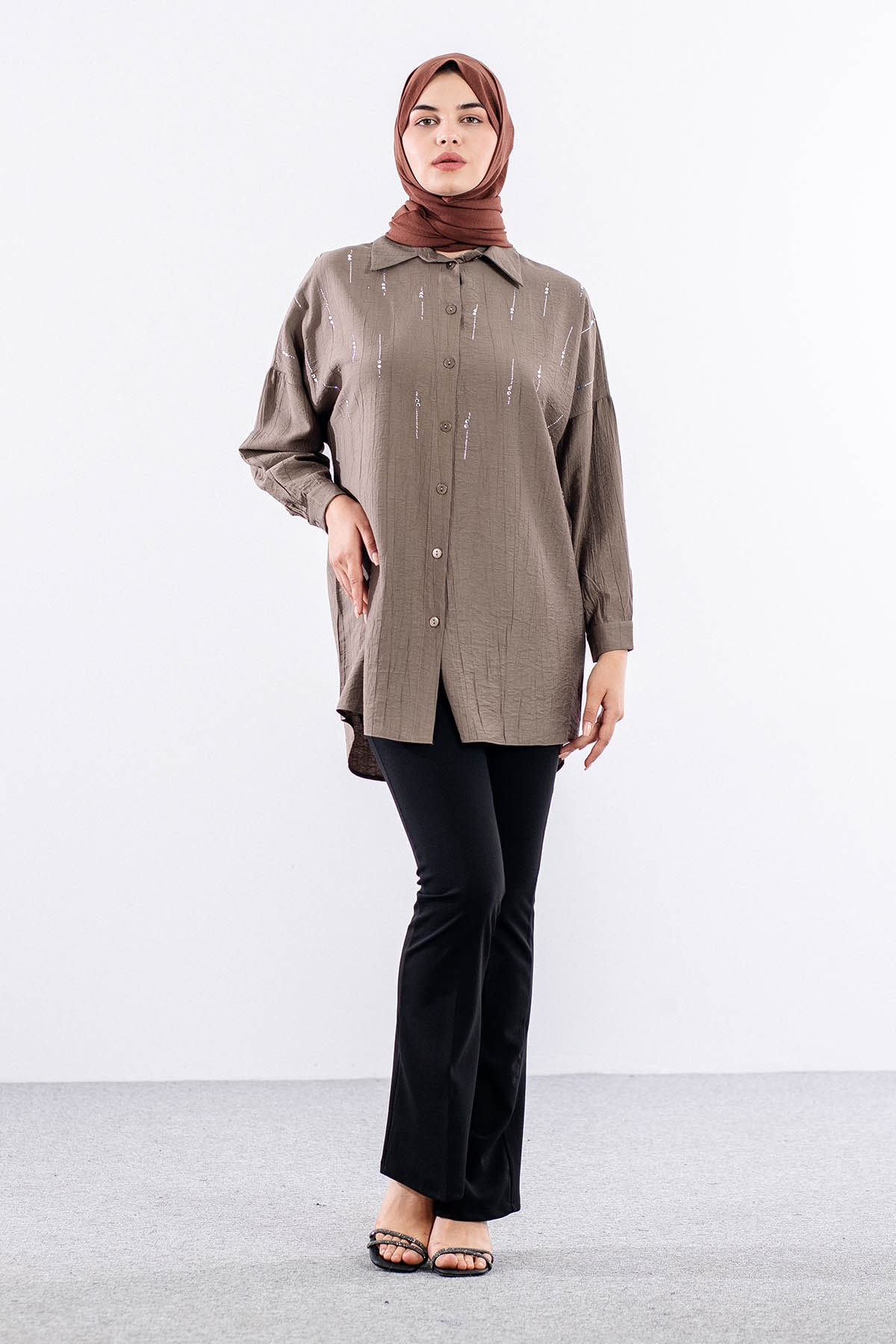 5005 Tunik 42-44-46 Taslı Detaylı - Vizon - 1