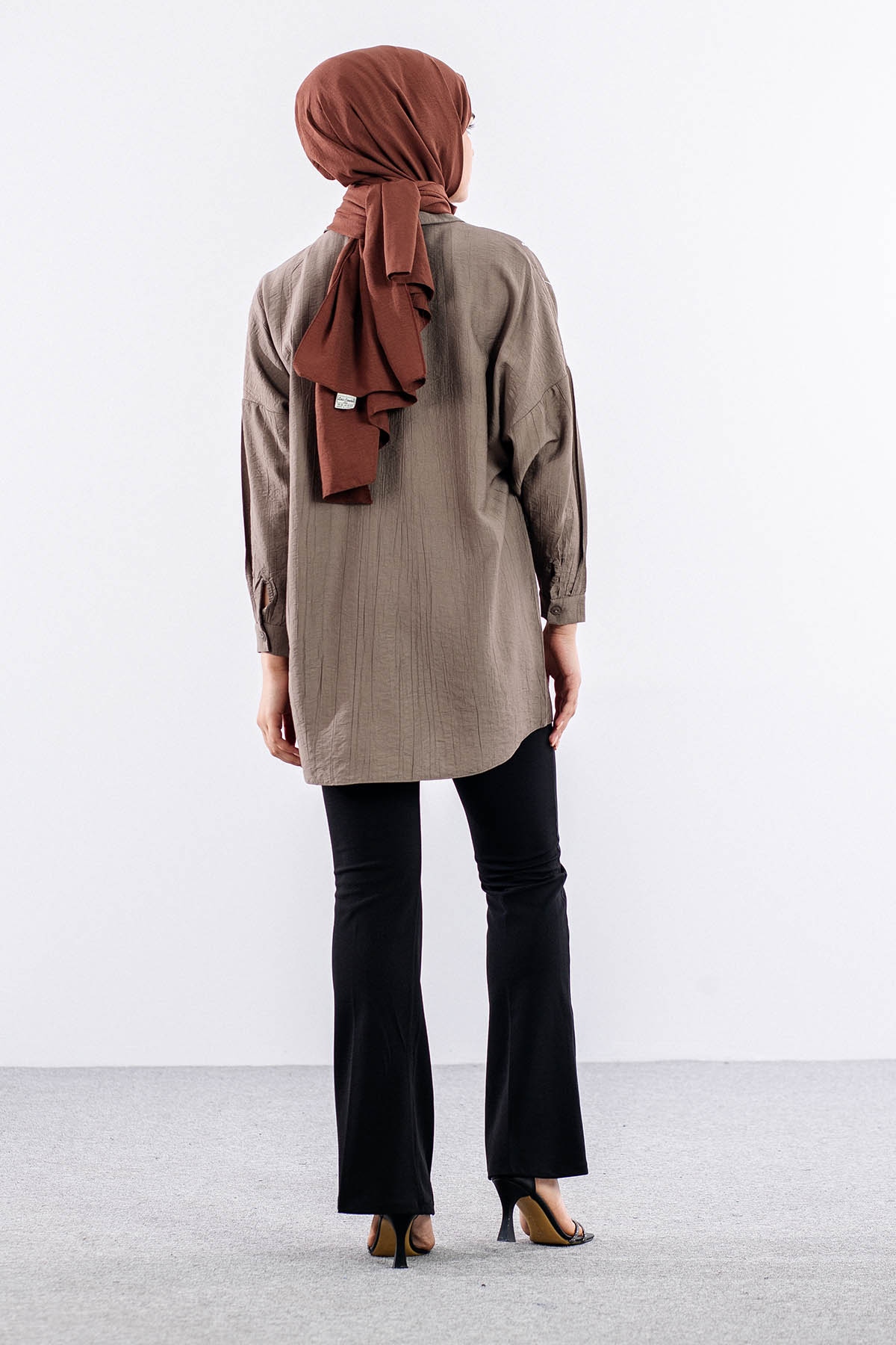 5005 Tunik 42-44-46 Taslı Detaylı - Vizon - 5