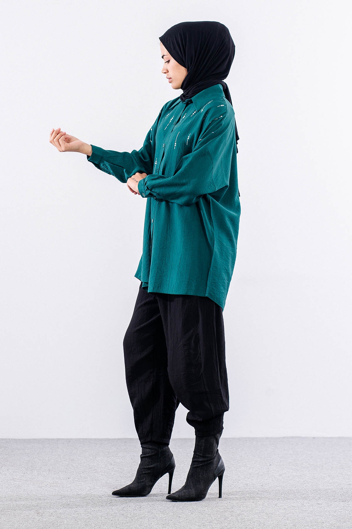 5005 Tunik 42-44-46 Taslı Detaylı - Zumrut - 2