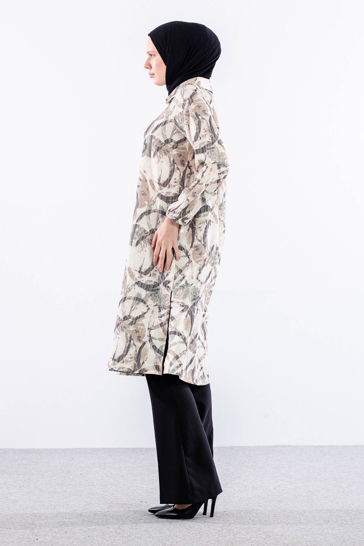 5007 Tunik 42-50 Desenlı Araboy - Bej - 3