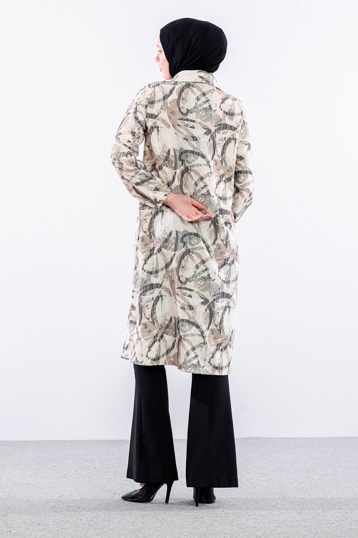 5007 Tunik 42-50 Desenlı Araboy - Bej - 4