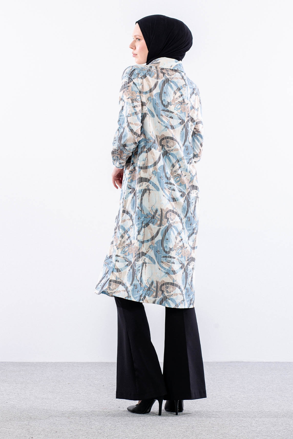 5007 Tunik 42-50 Desenlı Araboy - Mavi - 4