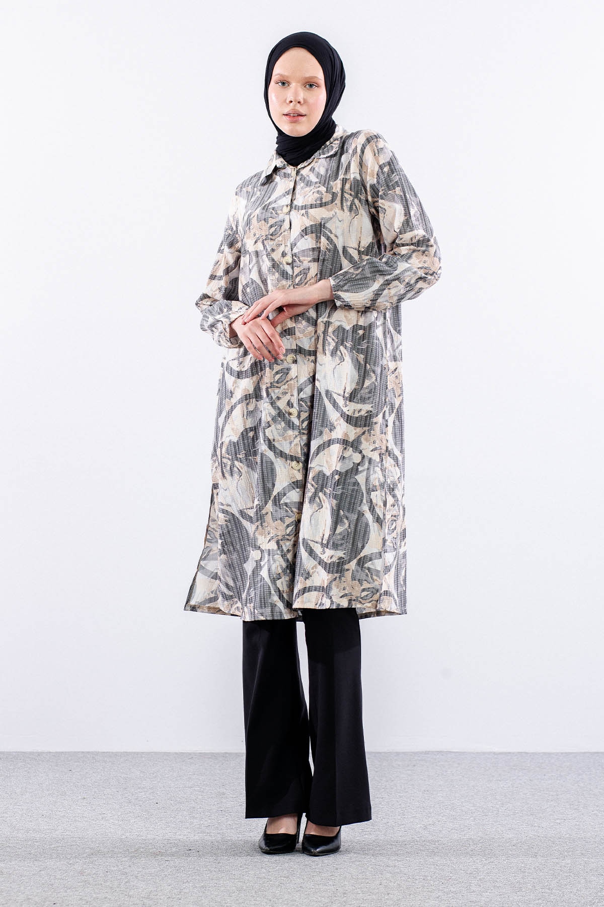 5007 Tunik 42-50 Desenlı Araboy - Siyah - 2