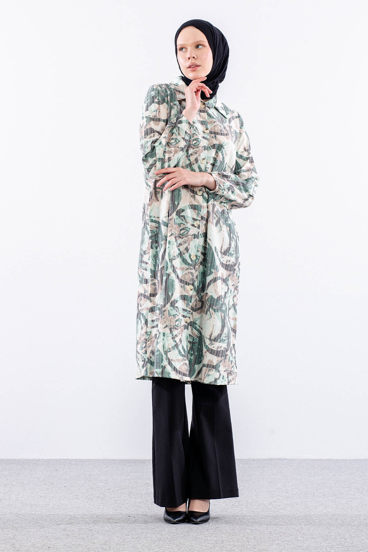 5007 Tunik 42-50 Desenlı Araboy - Yesil - 2